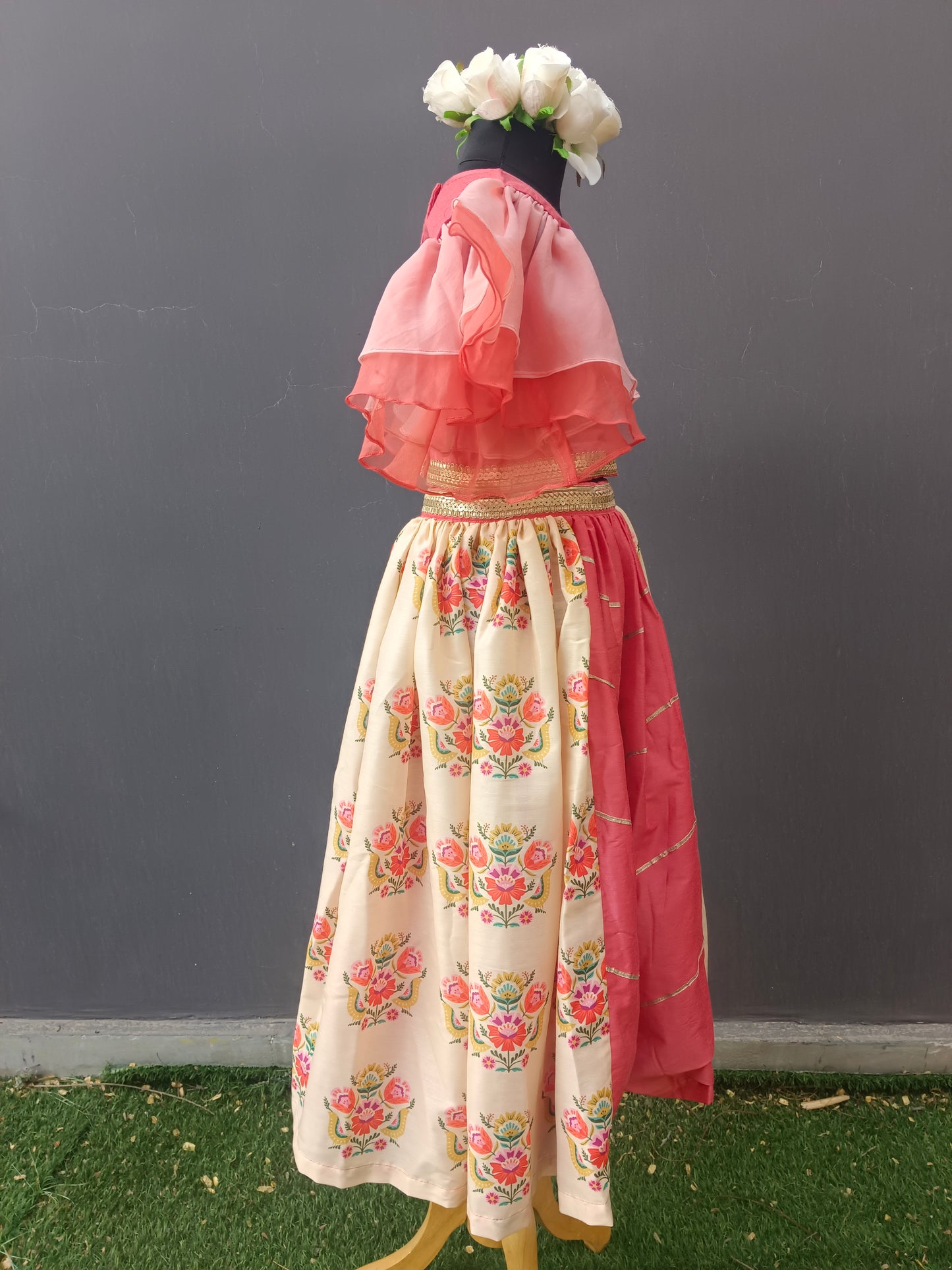 Coral Big Boota blouse Lehnga set
