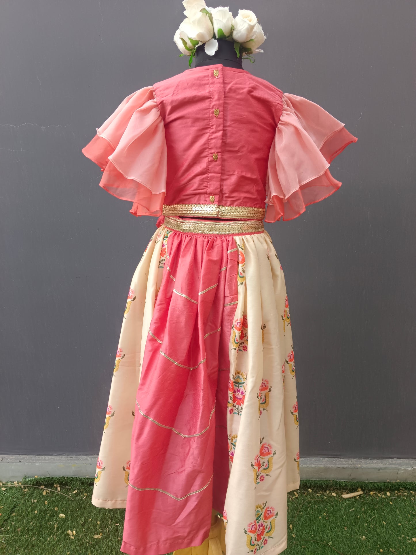 Coral Big Boota blouse Lehnga set