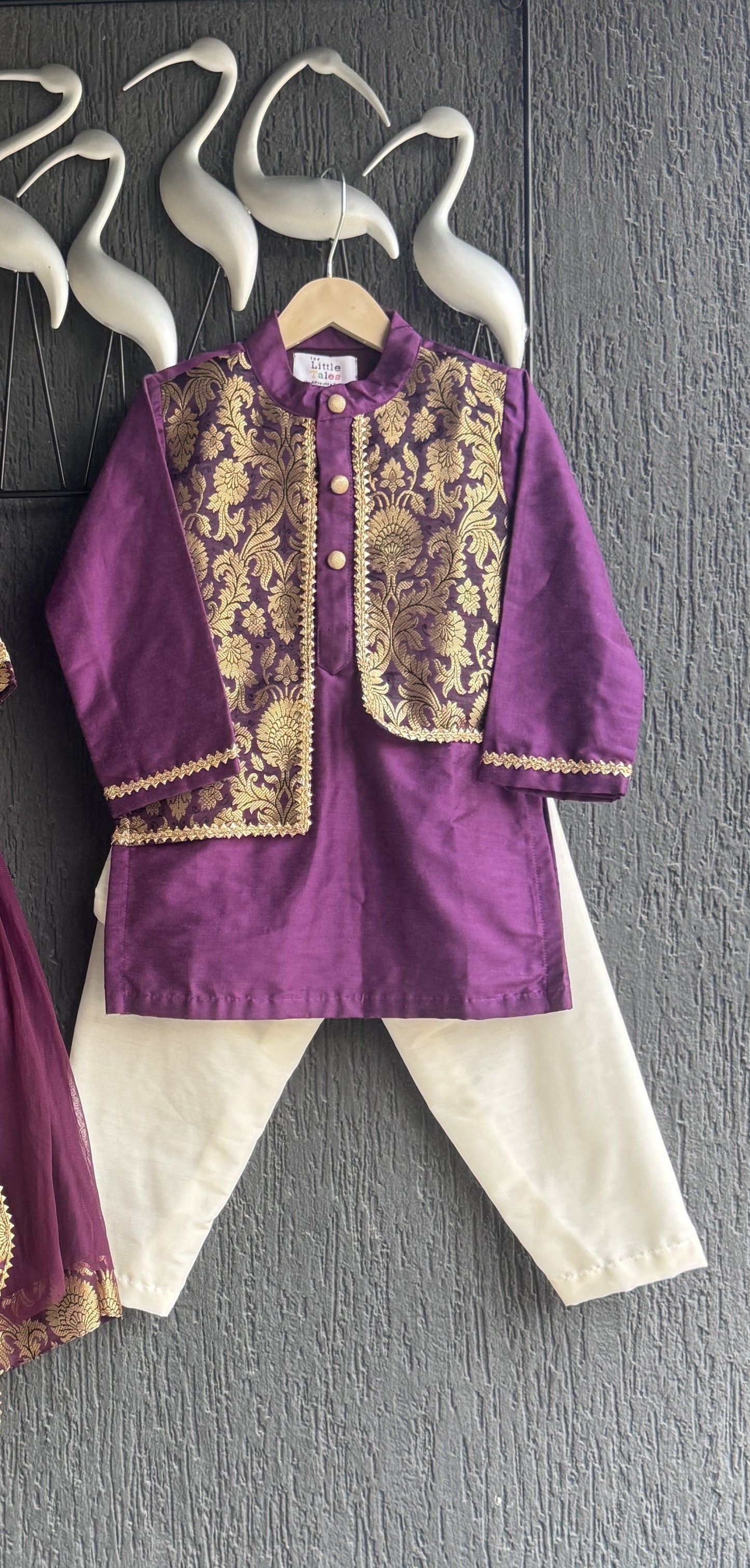 purple kurta with brocade Attached Jacket and Pyjama -1
