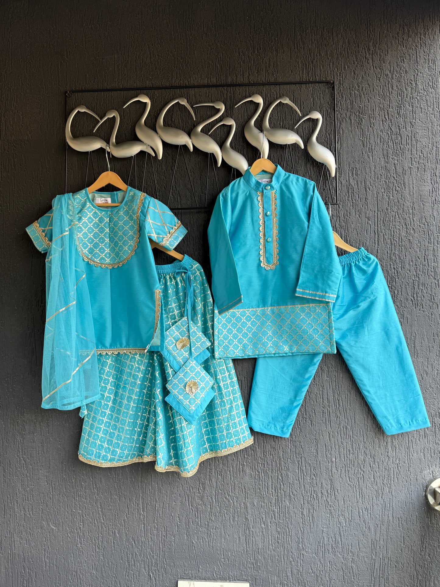 Blue silk and chanderi Garara set