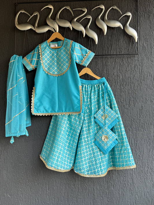 Blue silk and chanderi Garara set