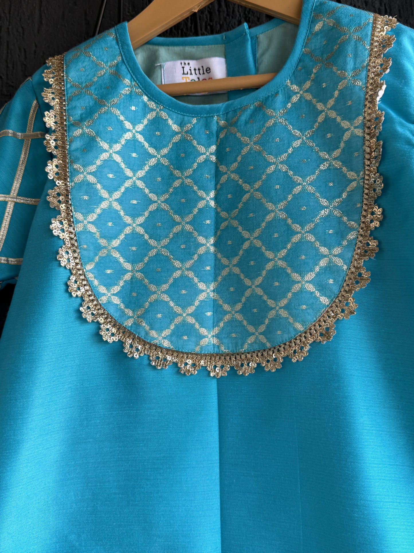 Blue silk and chanderi Garara set