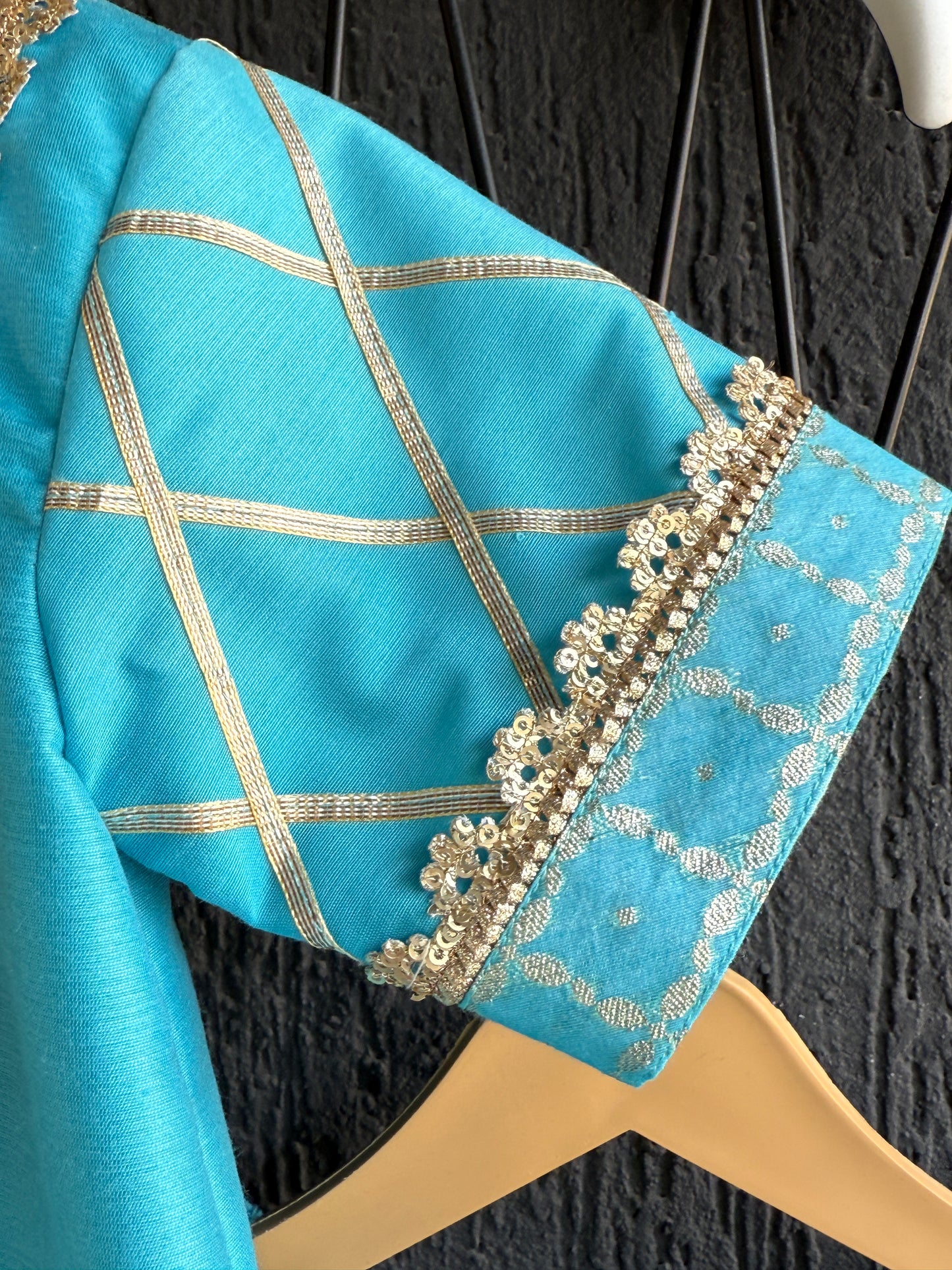 Blue silk and chanderi Garara set