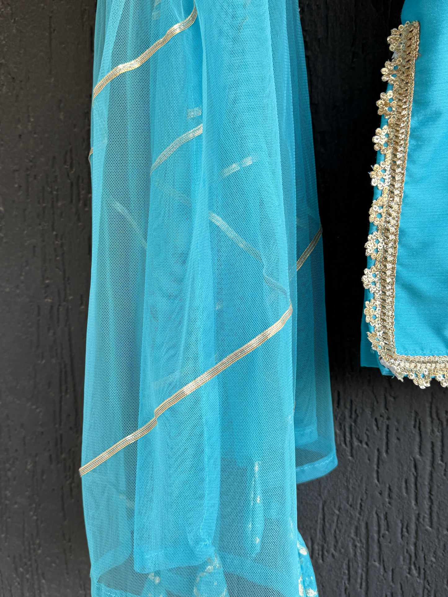 Blue silk and chanderi Garara set