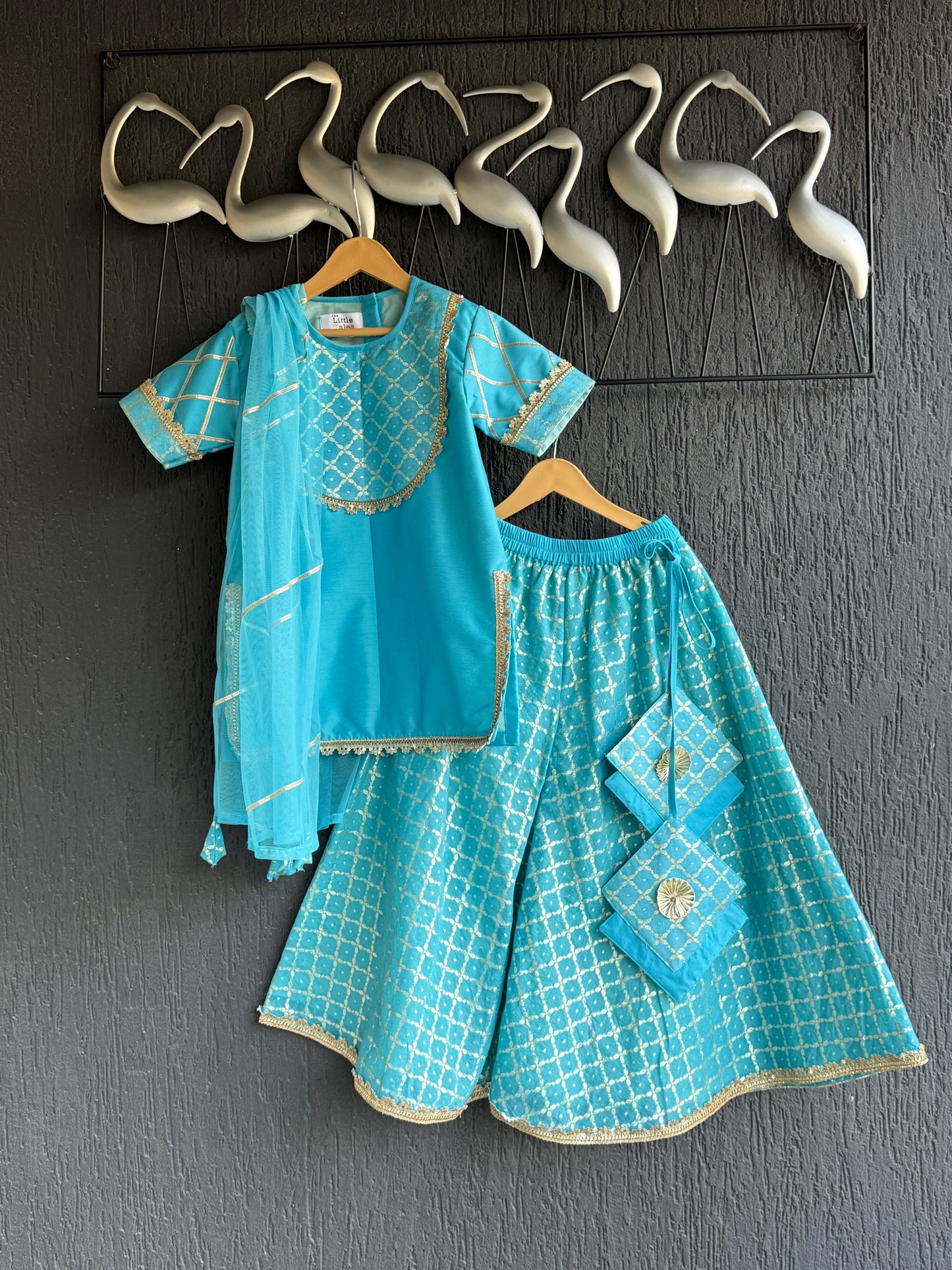 Blue silk and chanderi Garara set