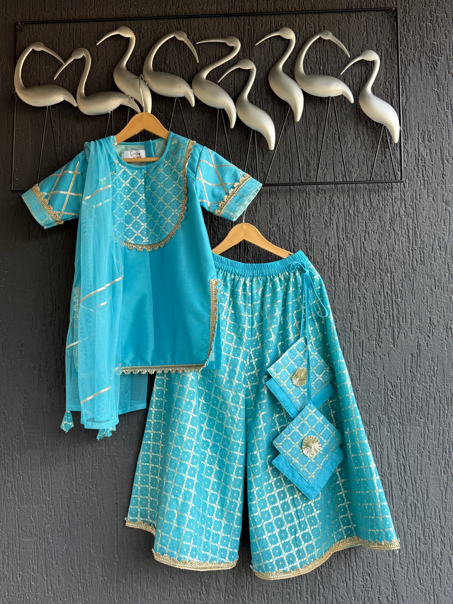Blue silk and chanderi Garara set