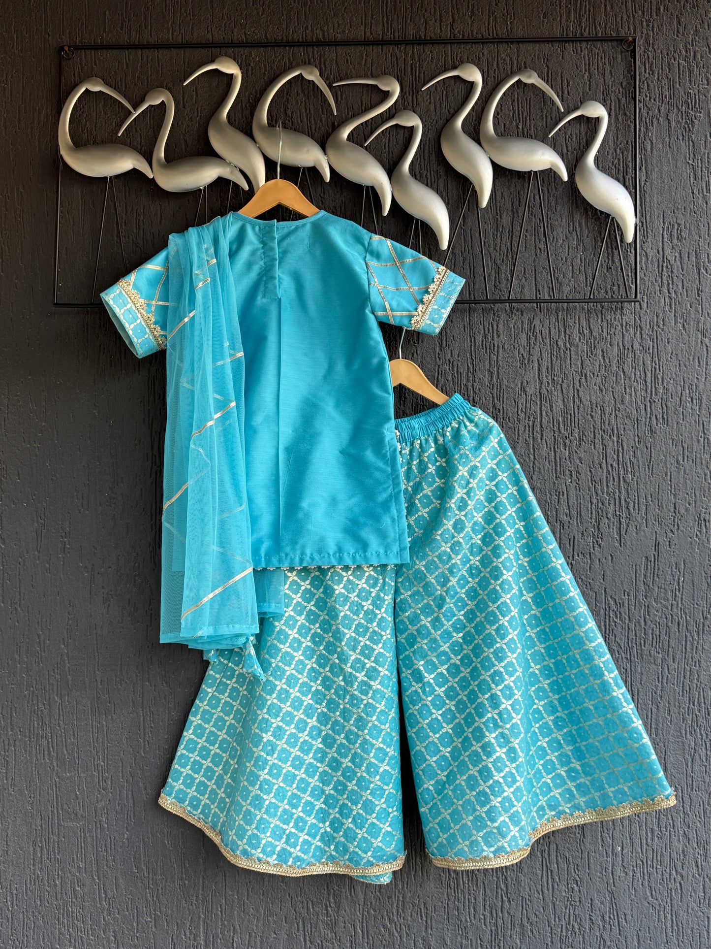 Blue silk and chanderi Garara set