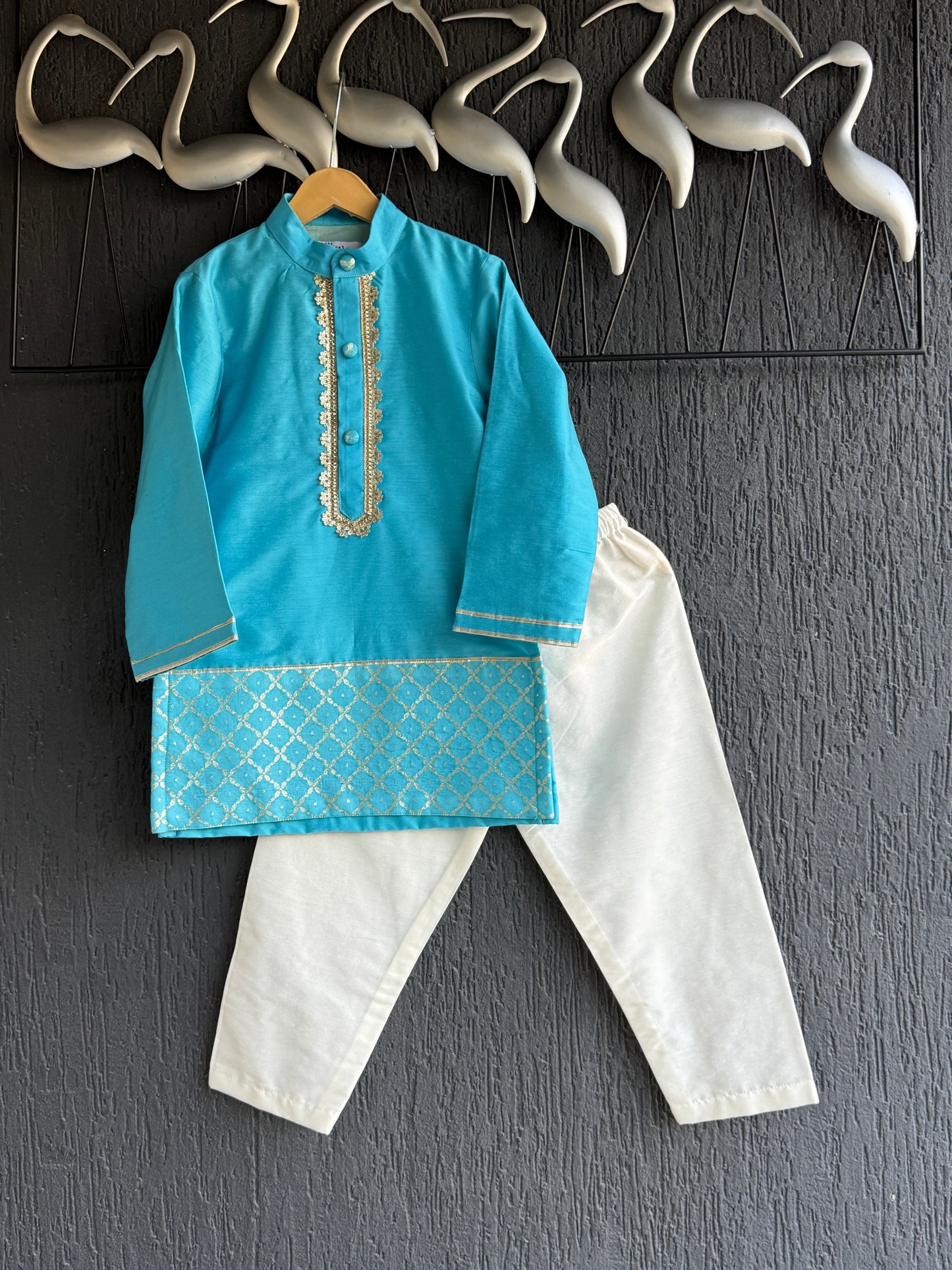 Blue silk kurta payjama set