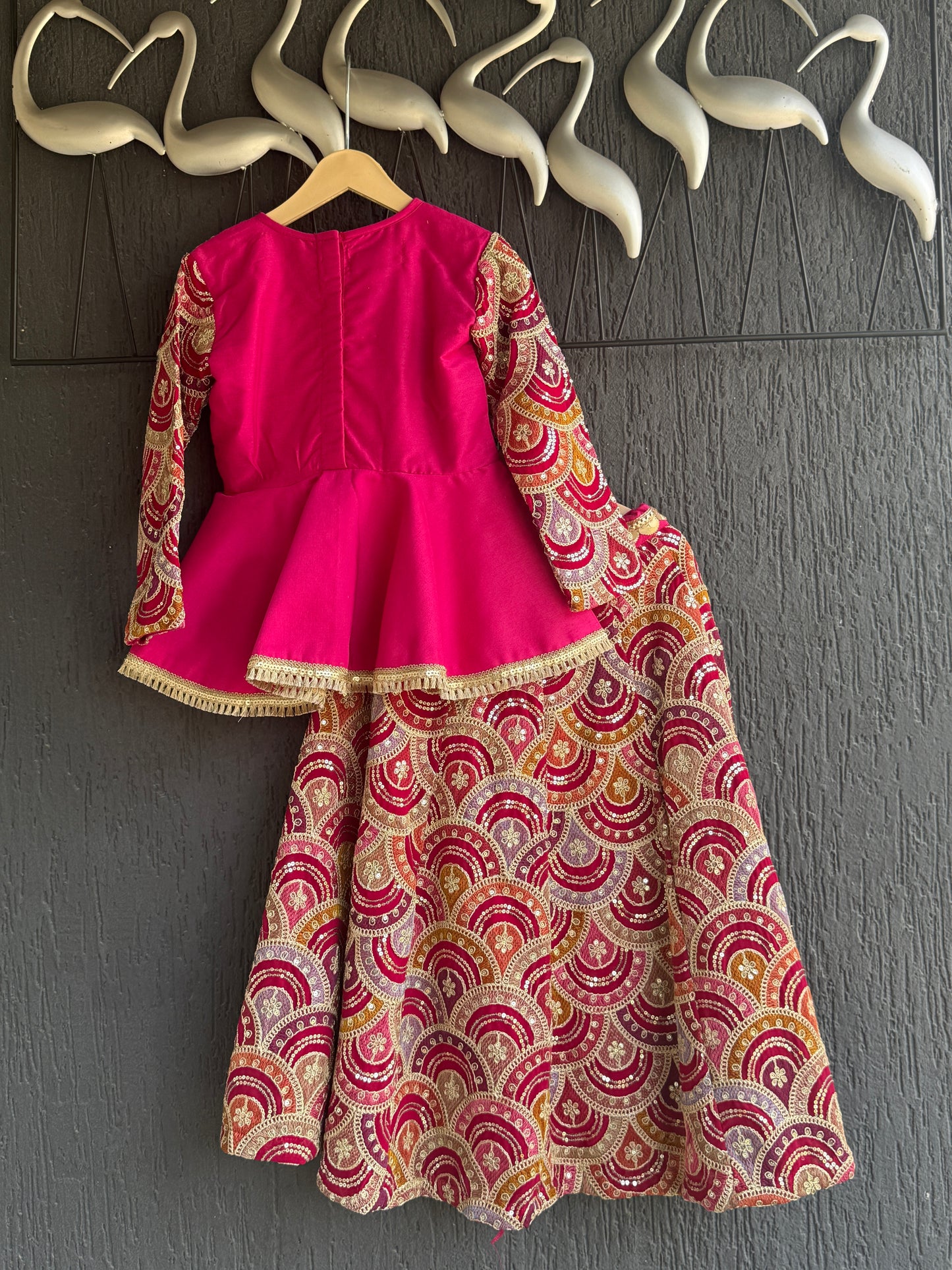 Fuschia Pink Embroidery Peplum Lehenga set