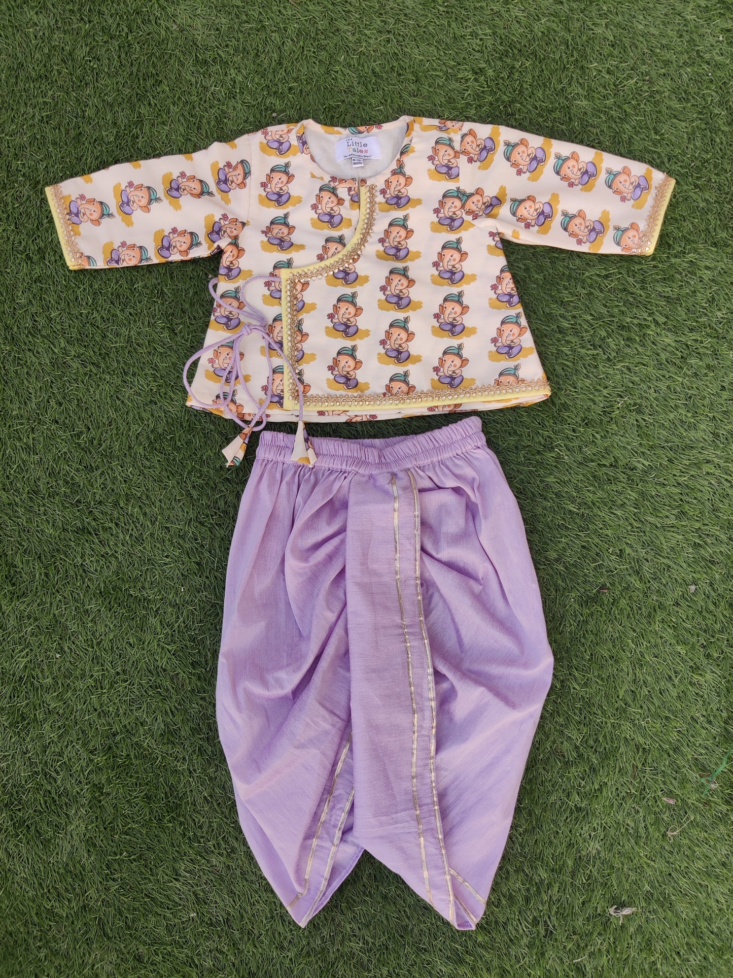 Purple color /Ganesh Print Kurta Dhoti set