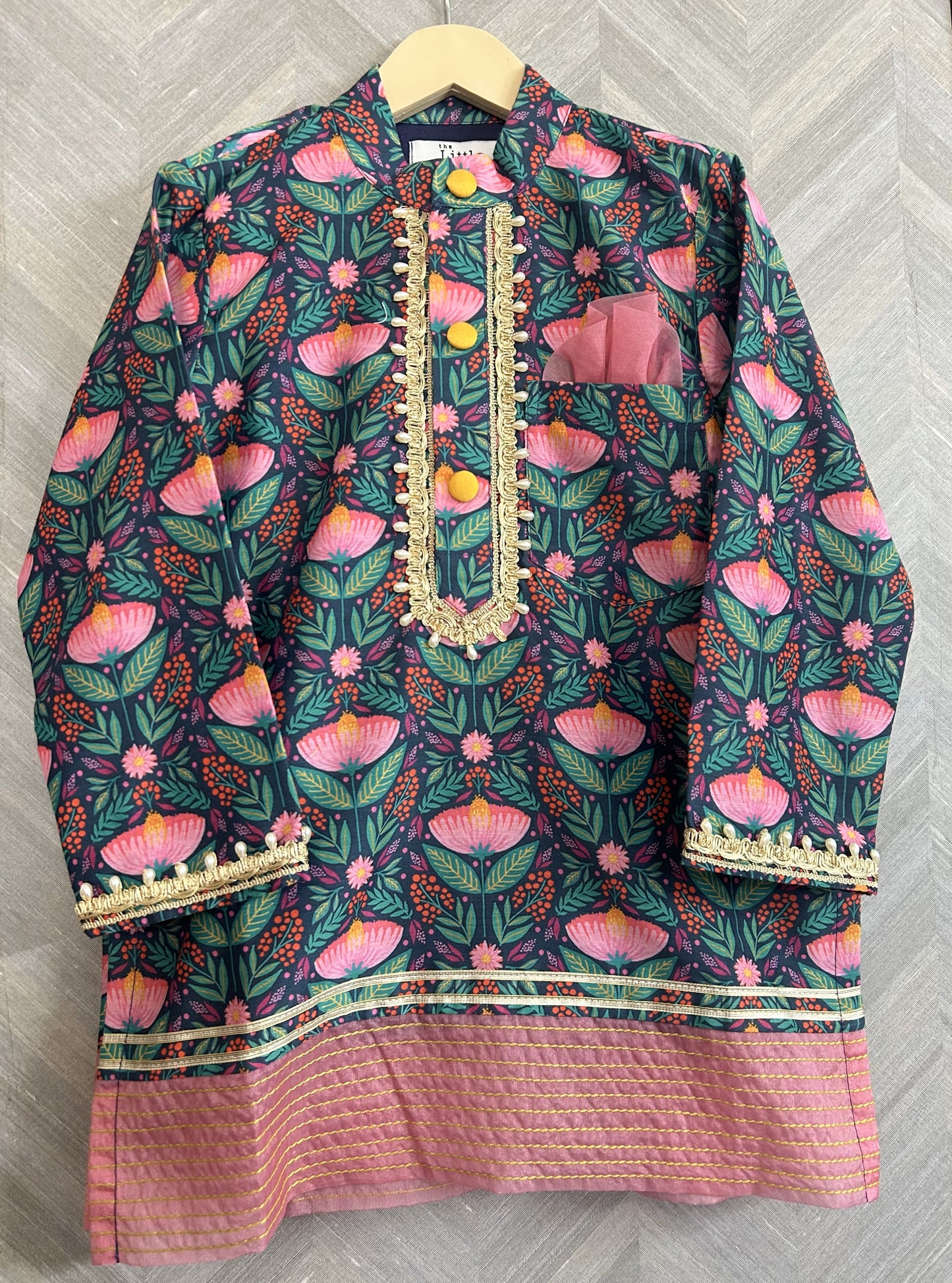 Midnight blue floral print kurta set