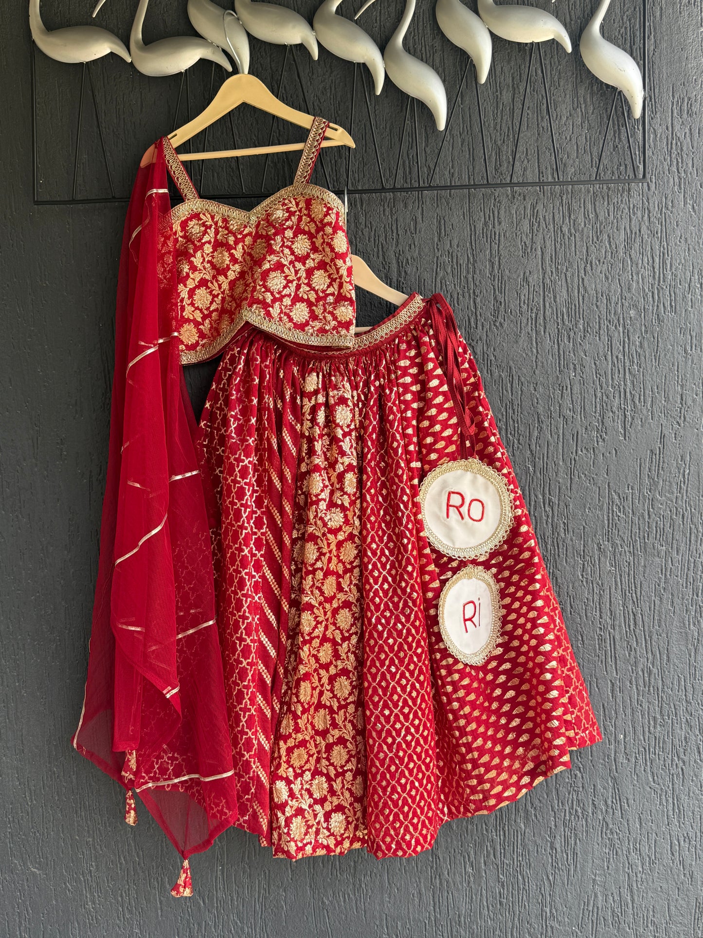 Red Chanderi Strap Lehenga Set