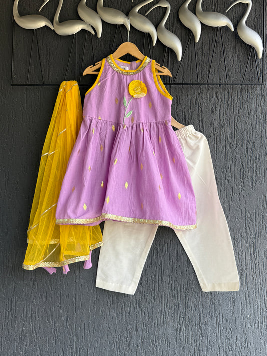 Purple anchor thread kurta set