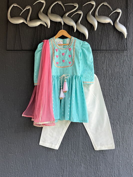 Blue anchor thread kurta set