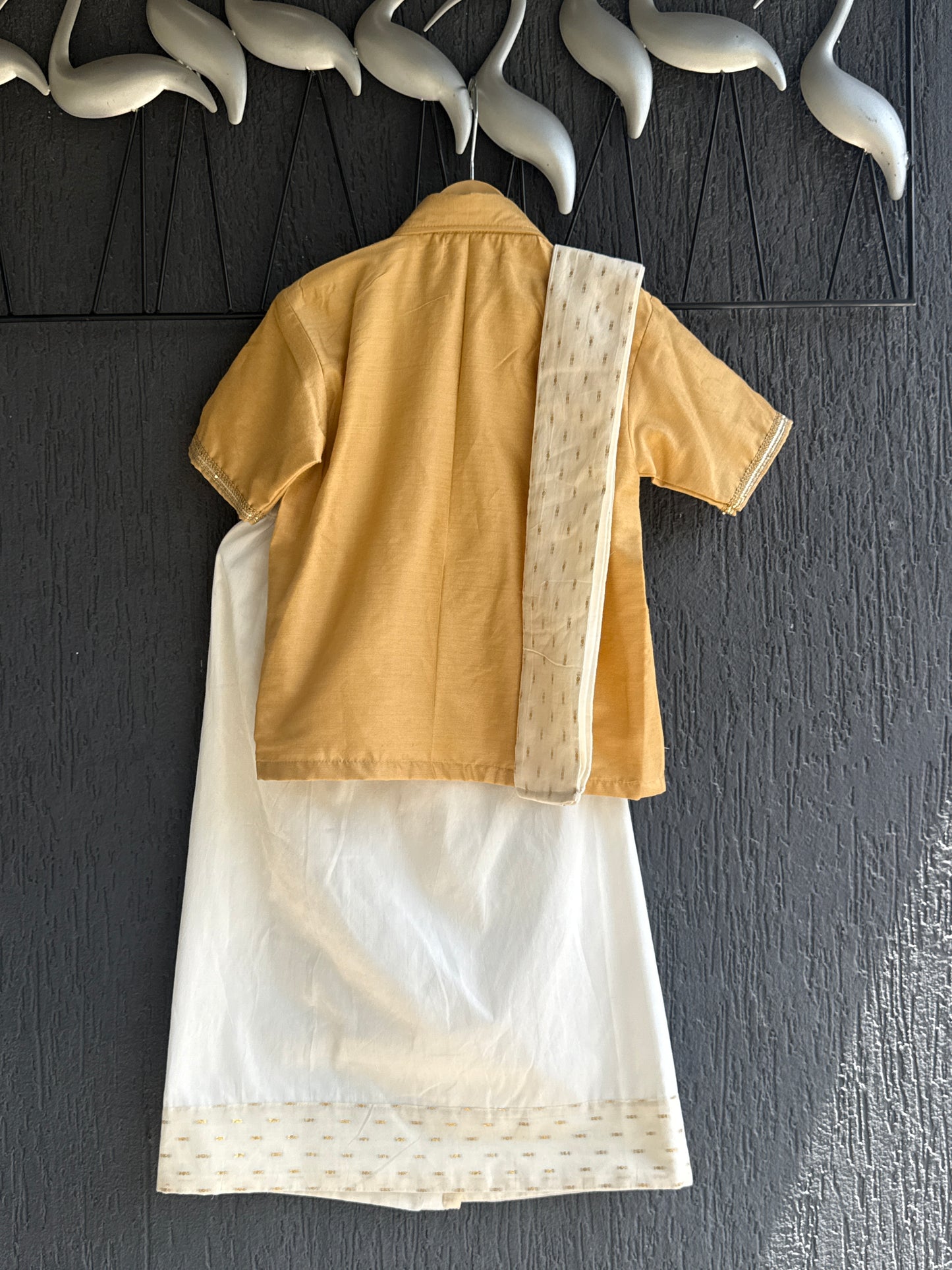 Beige Shirt Lungi Set with Patka