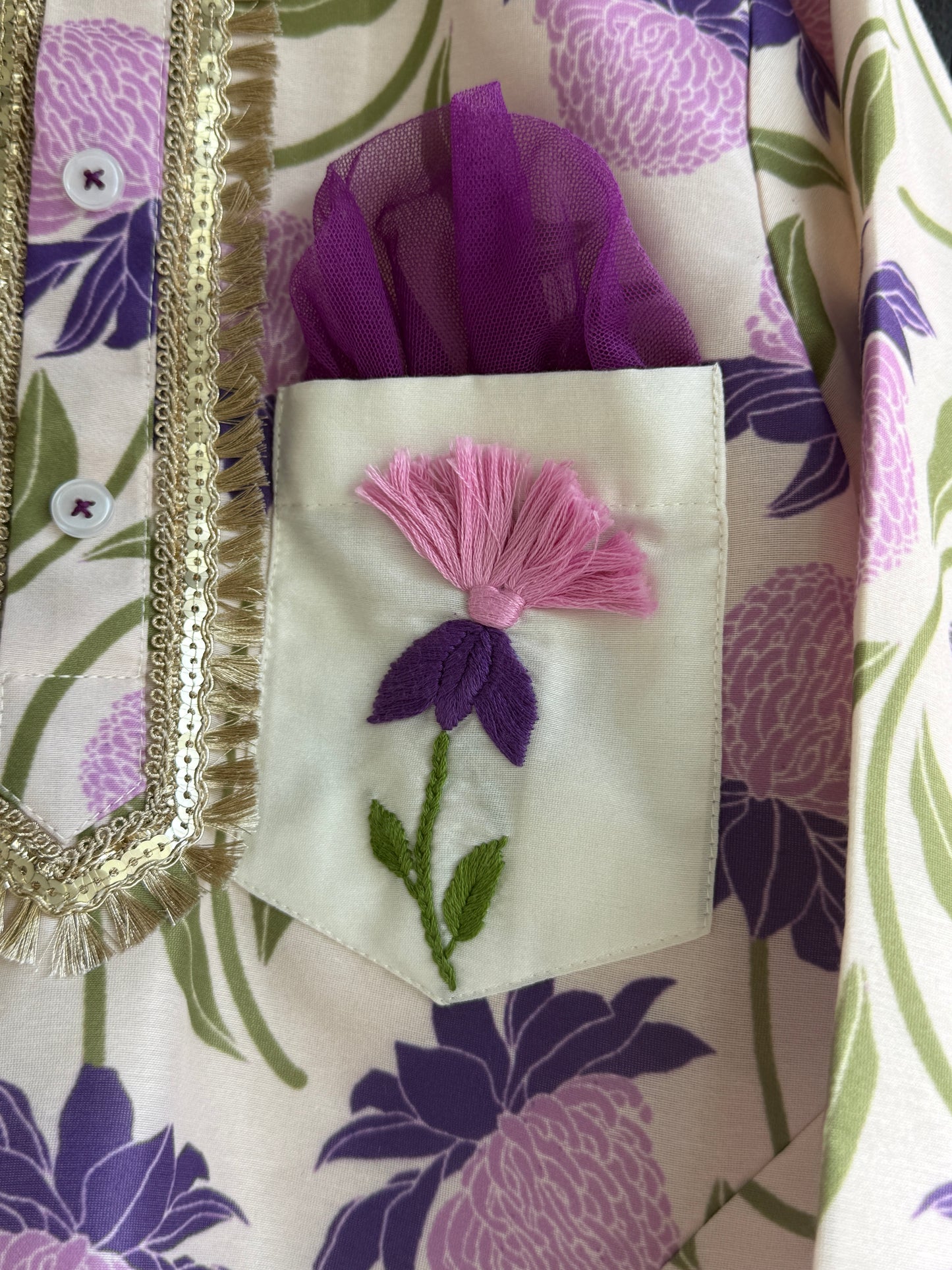 Off white purple floral cow kurta set
