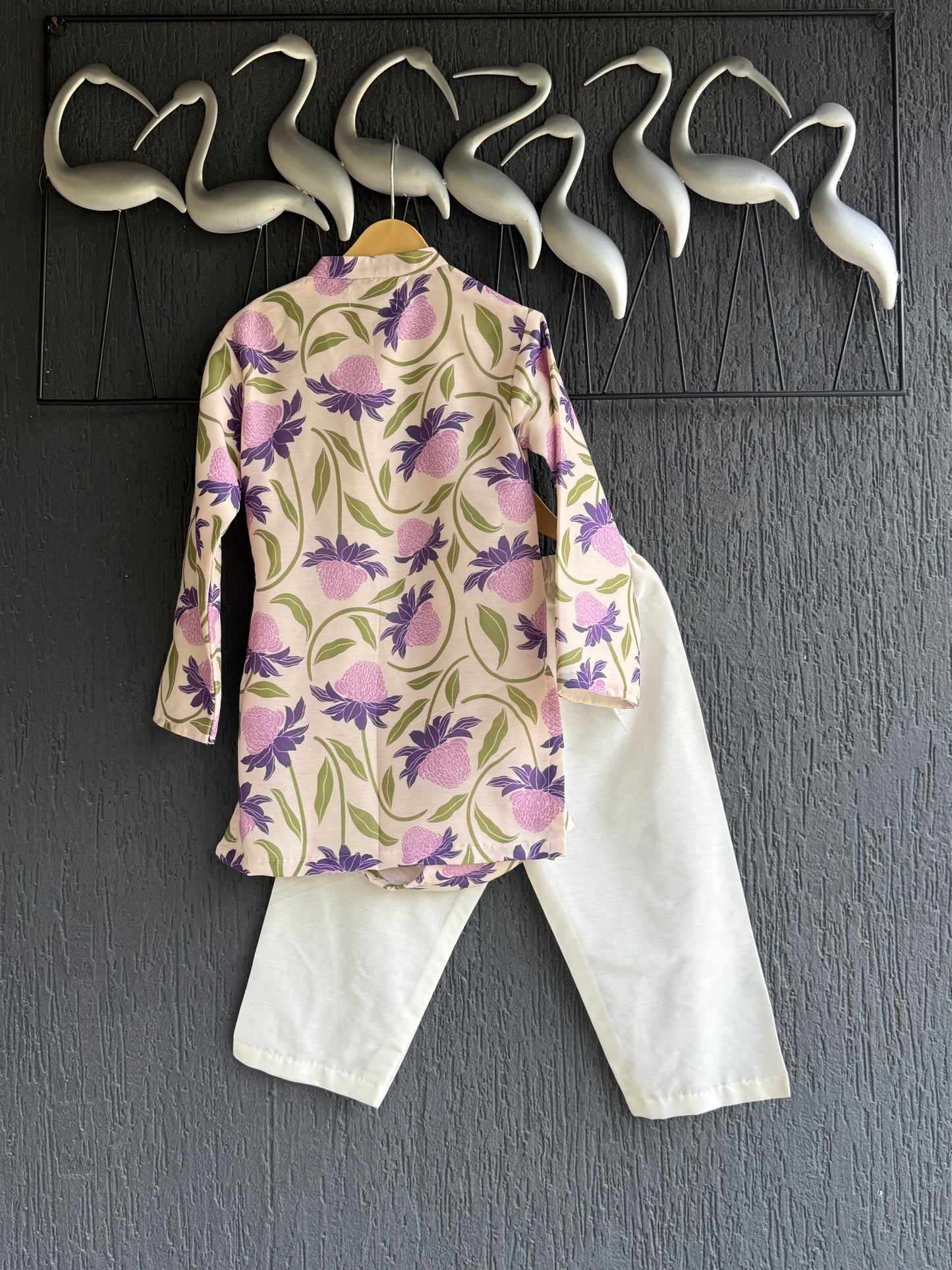 Off white purple floral cow kurta set