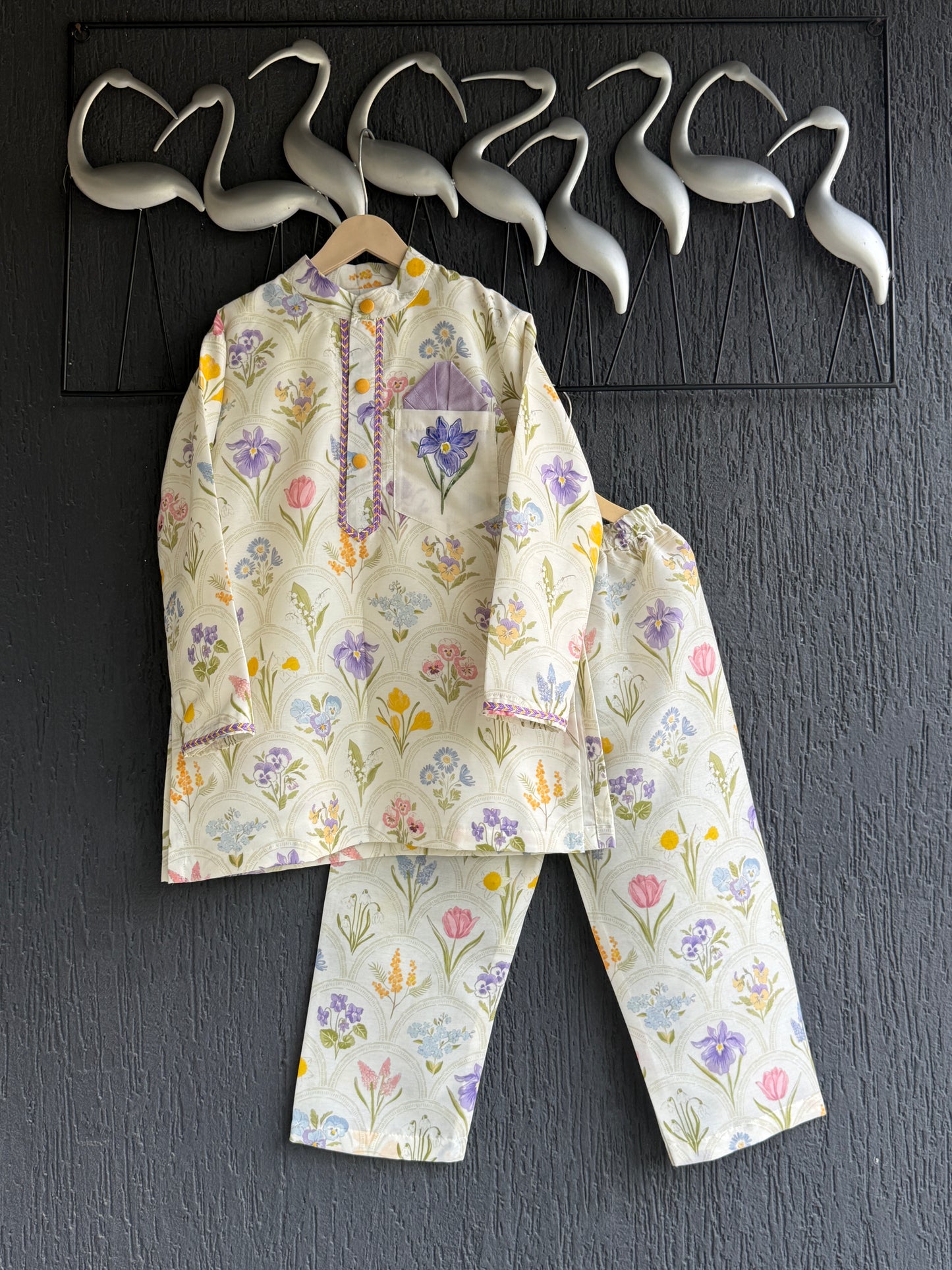 Off white floral hand paint print kurta set