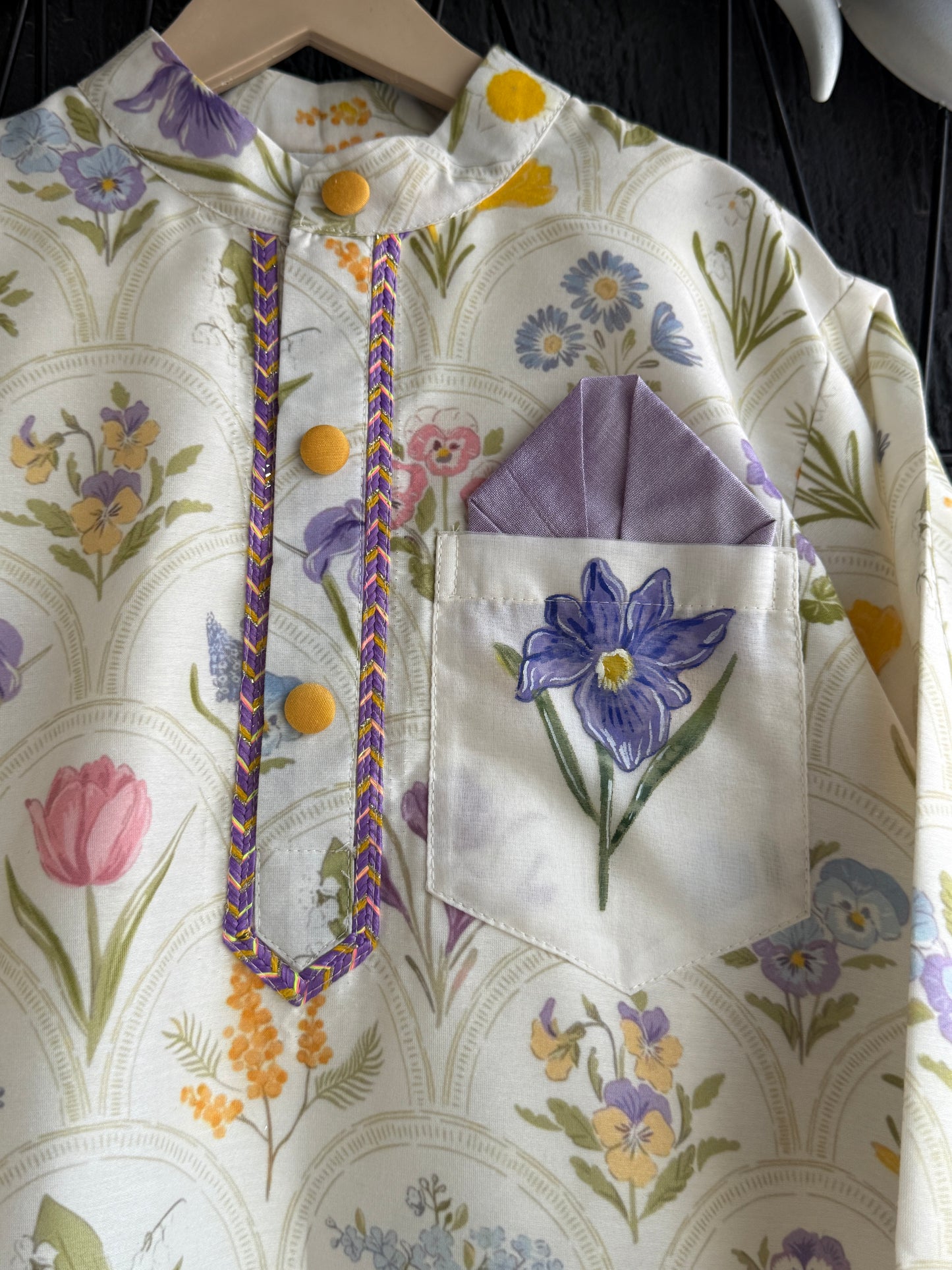 Off white floral hand paint print kurta set