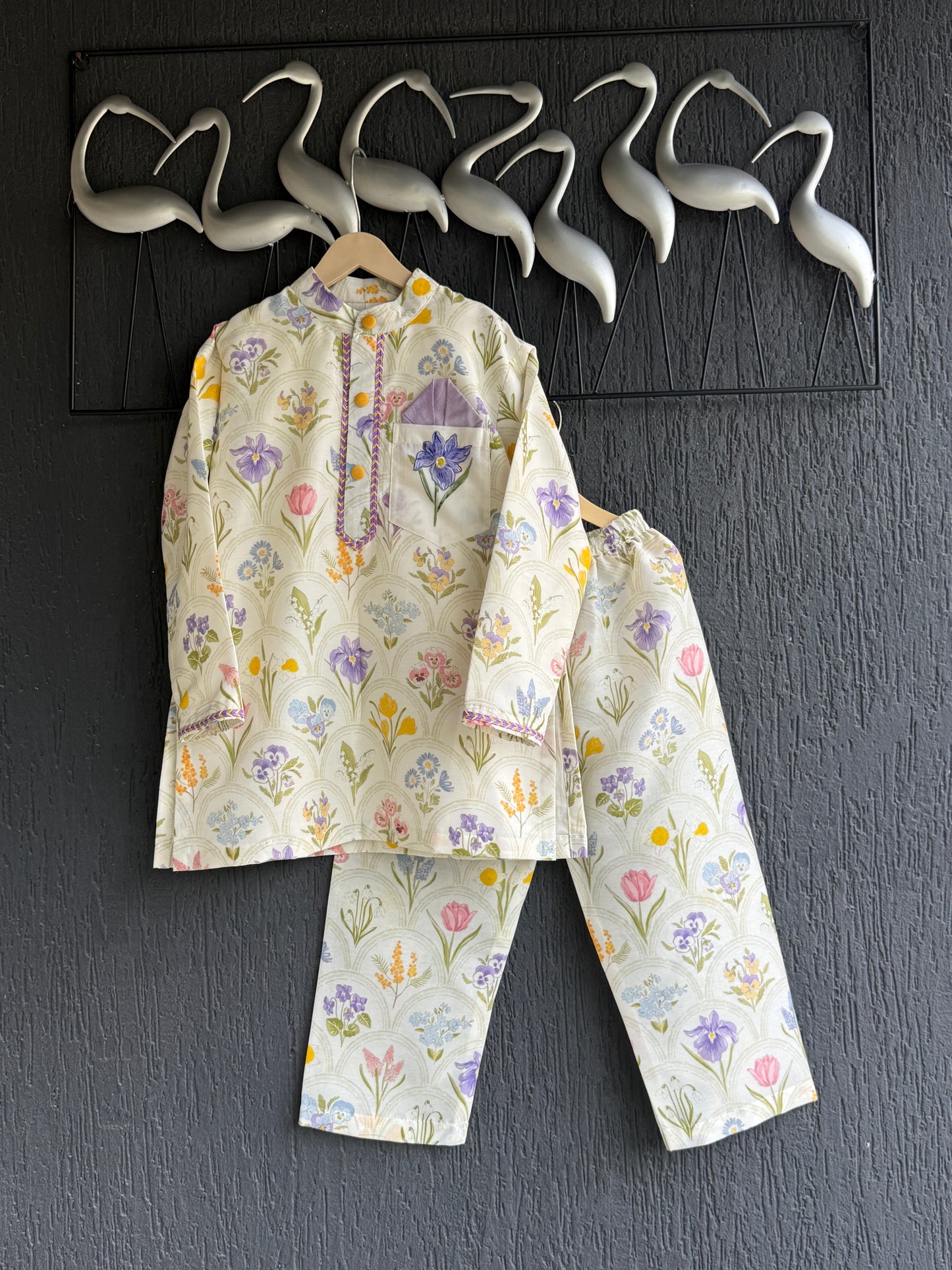 Off white floral hand paint print kurta set