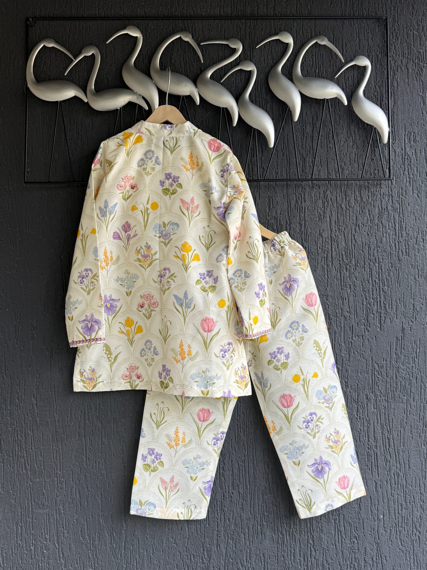 Off white floral hand paint print kurta set