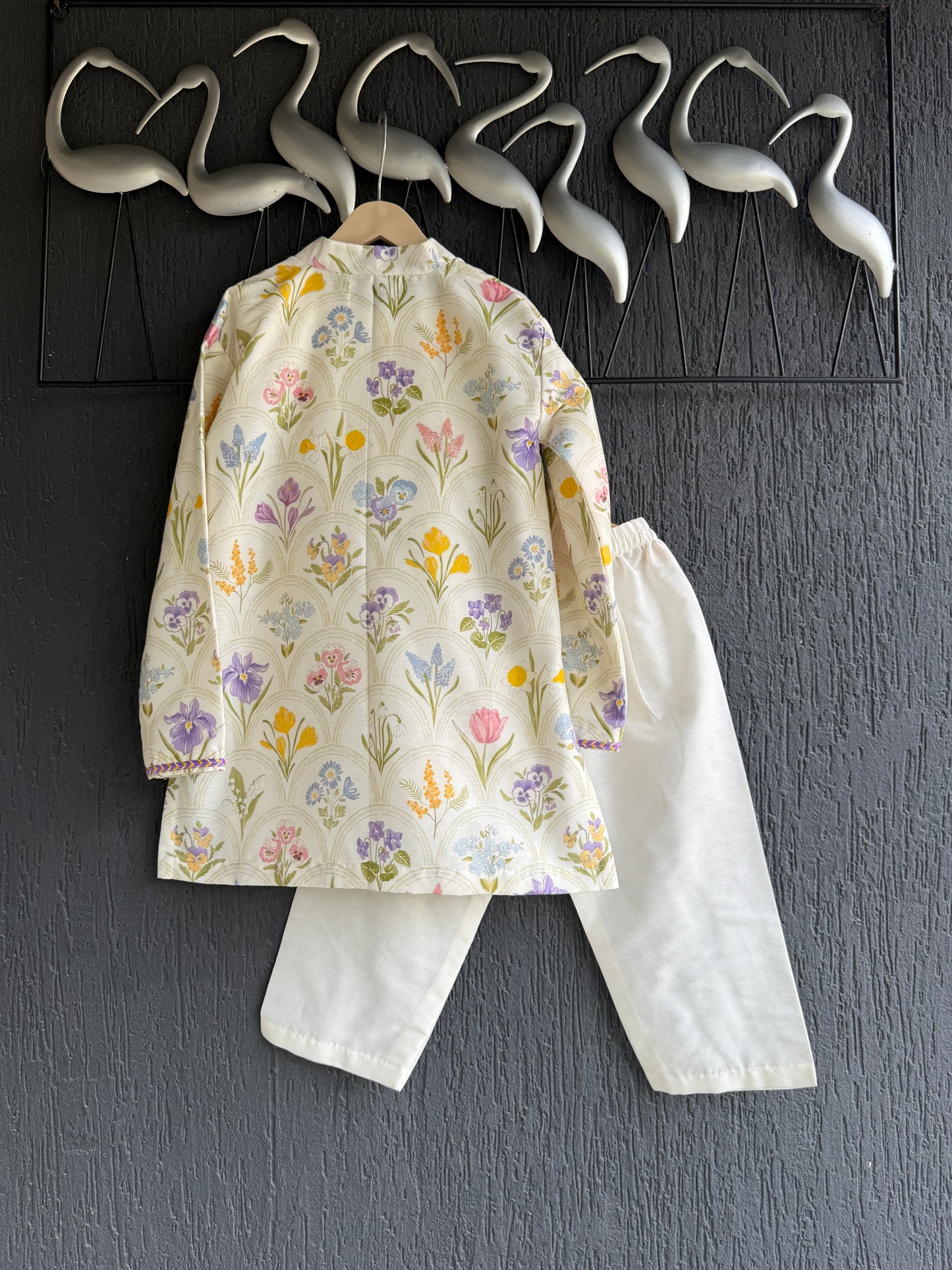 Off white floral hand paint print kurta set