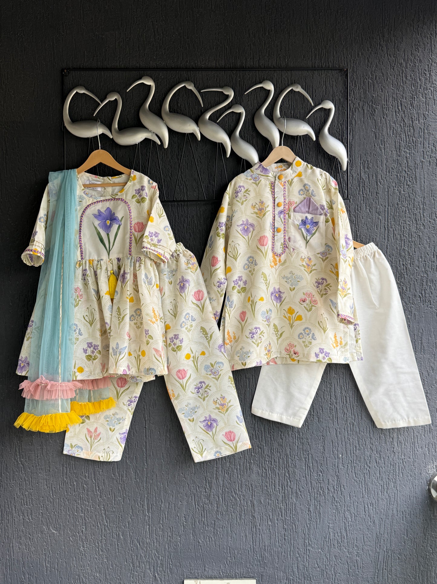 off white floral hand paint print kurta set