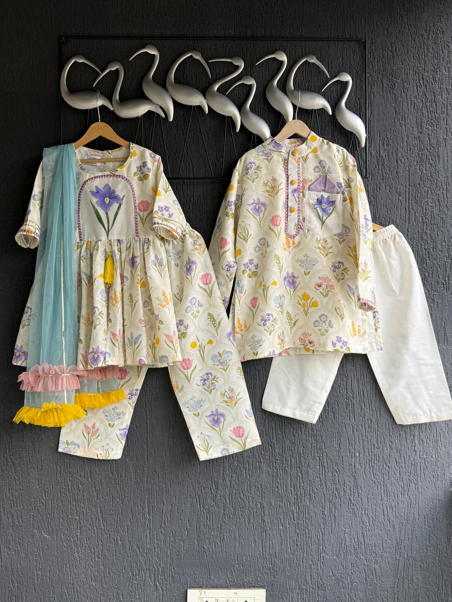 Off white floral hand paint print kurta set