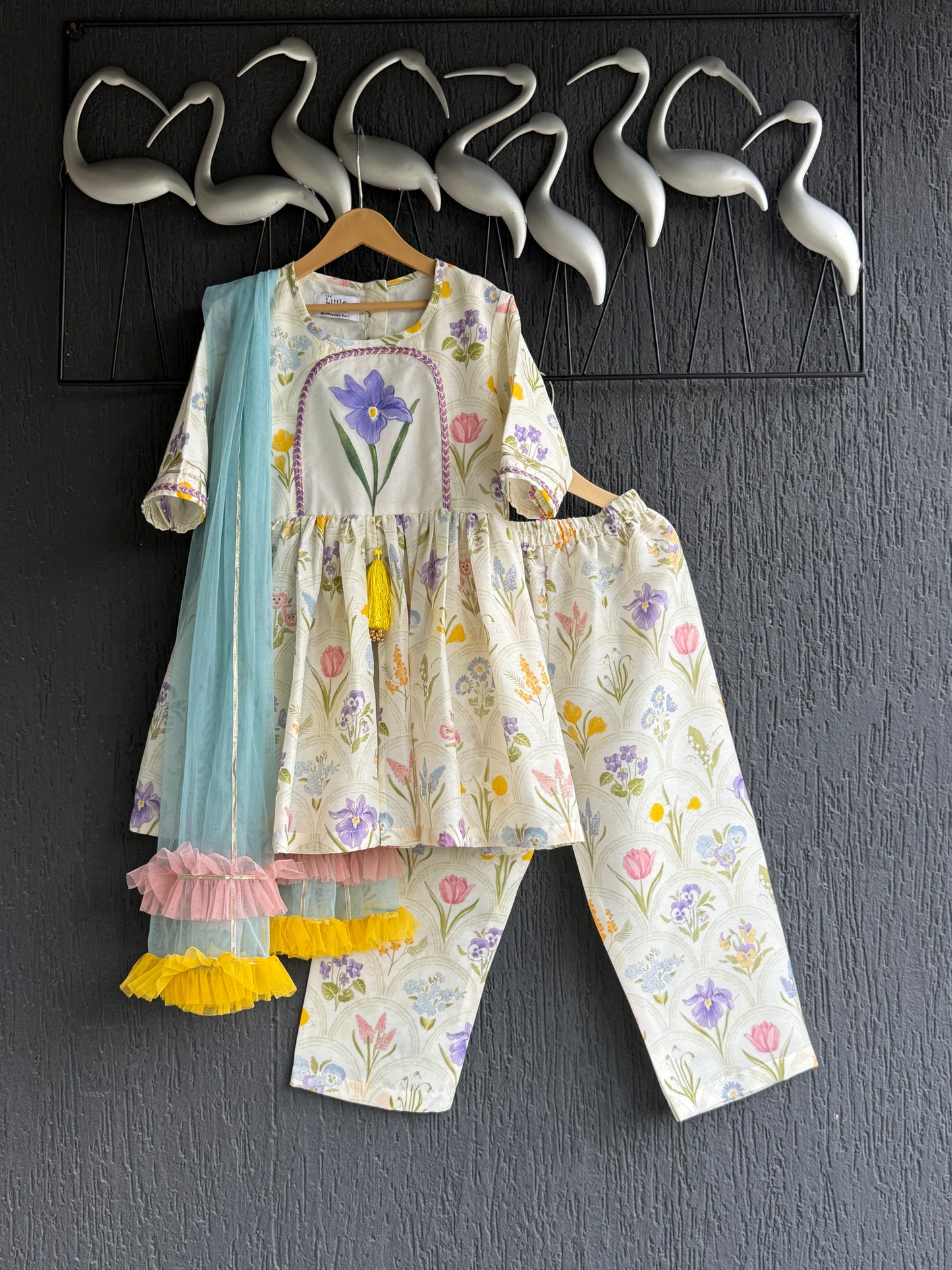 off white floral hand paint print kurta set