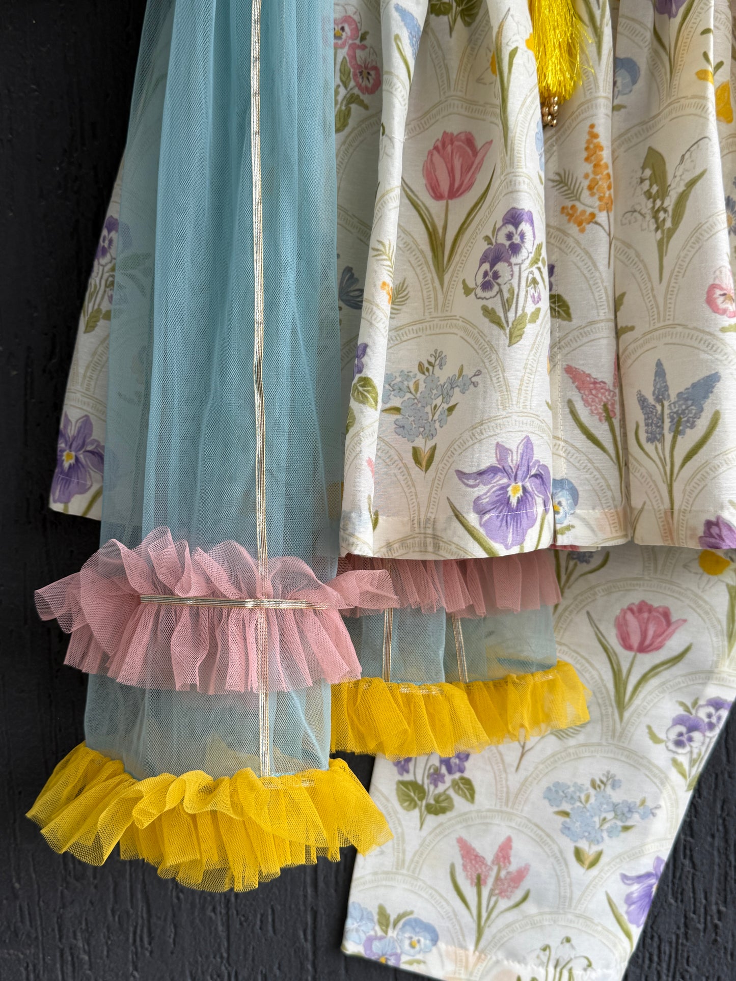 off white floral hand paint print kurta set