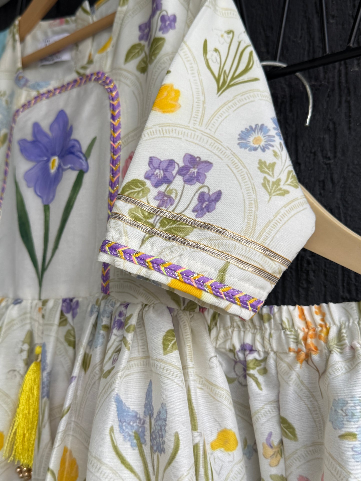 off white floral hand paint print kurta set