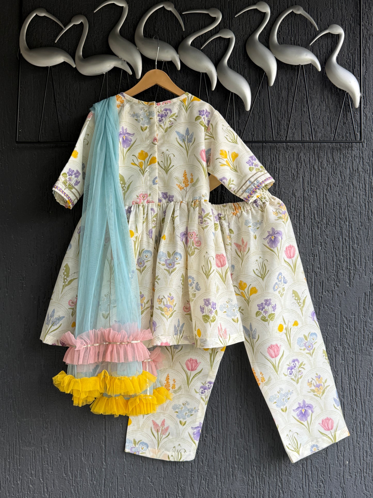 off white floral hand paint print kurta set