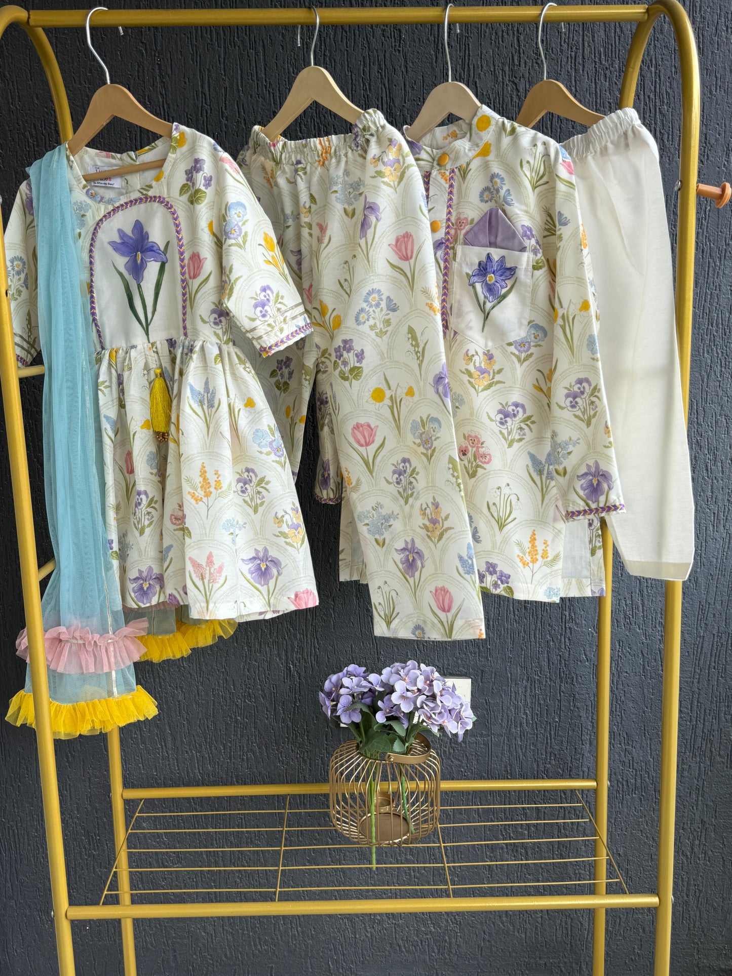off white floral hand paint print kurta set