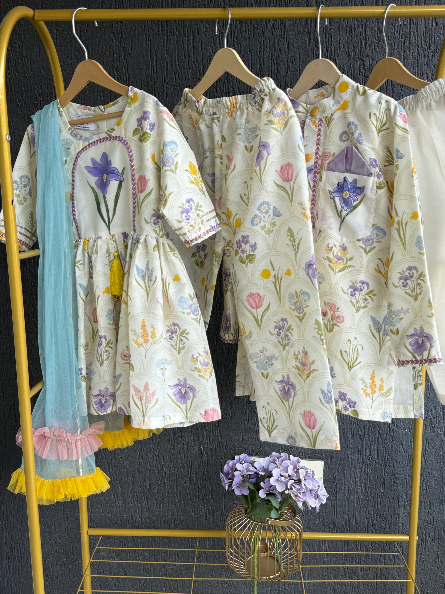 off white floral hand paint print kurta set