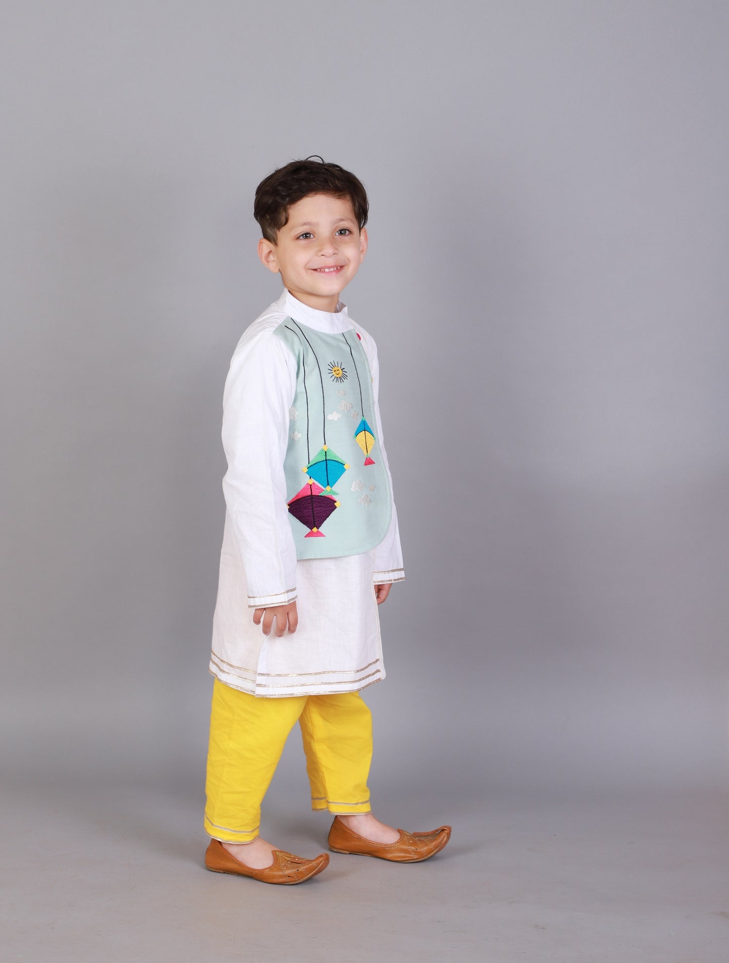 Kite embroidered White Blue Kurta Pyjama set