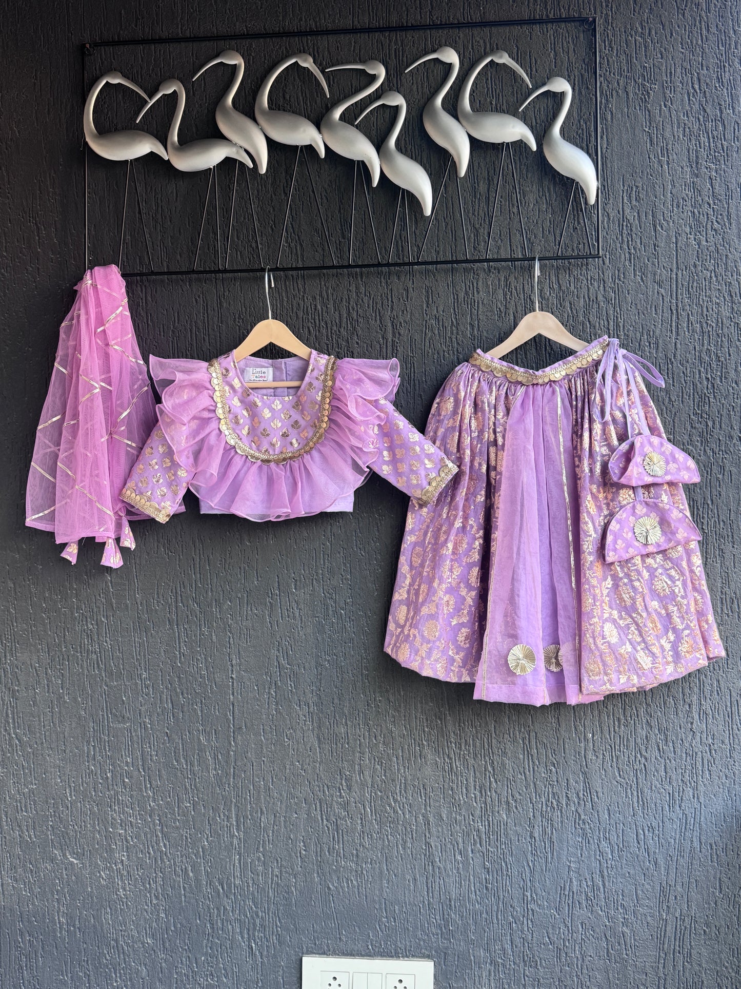 Lavendar organza frilly chanderi lehnga set and duppata