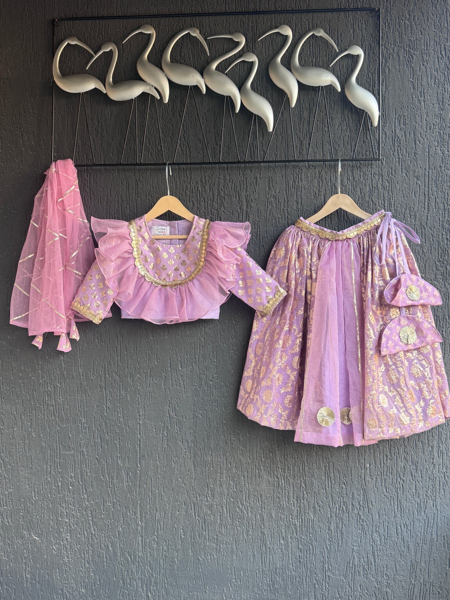 Lavendar organza frilly chanderi lehnga set and duppata