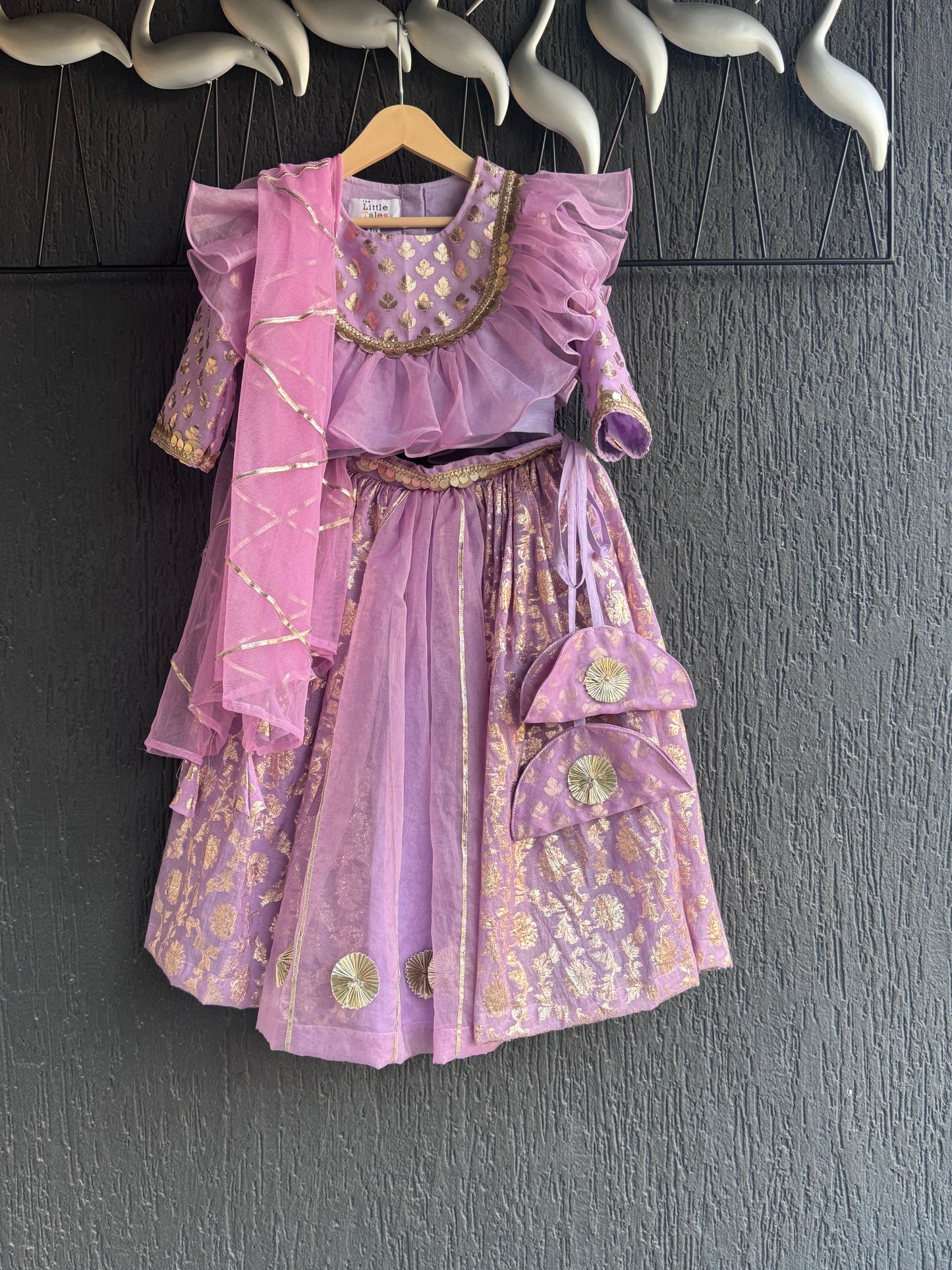 Lavendar organza frilly chanderi lehnga set and duppata