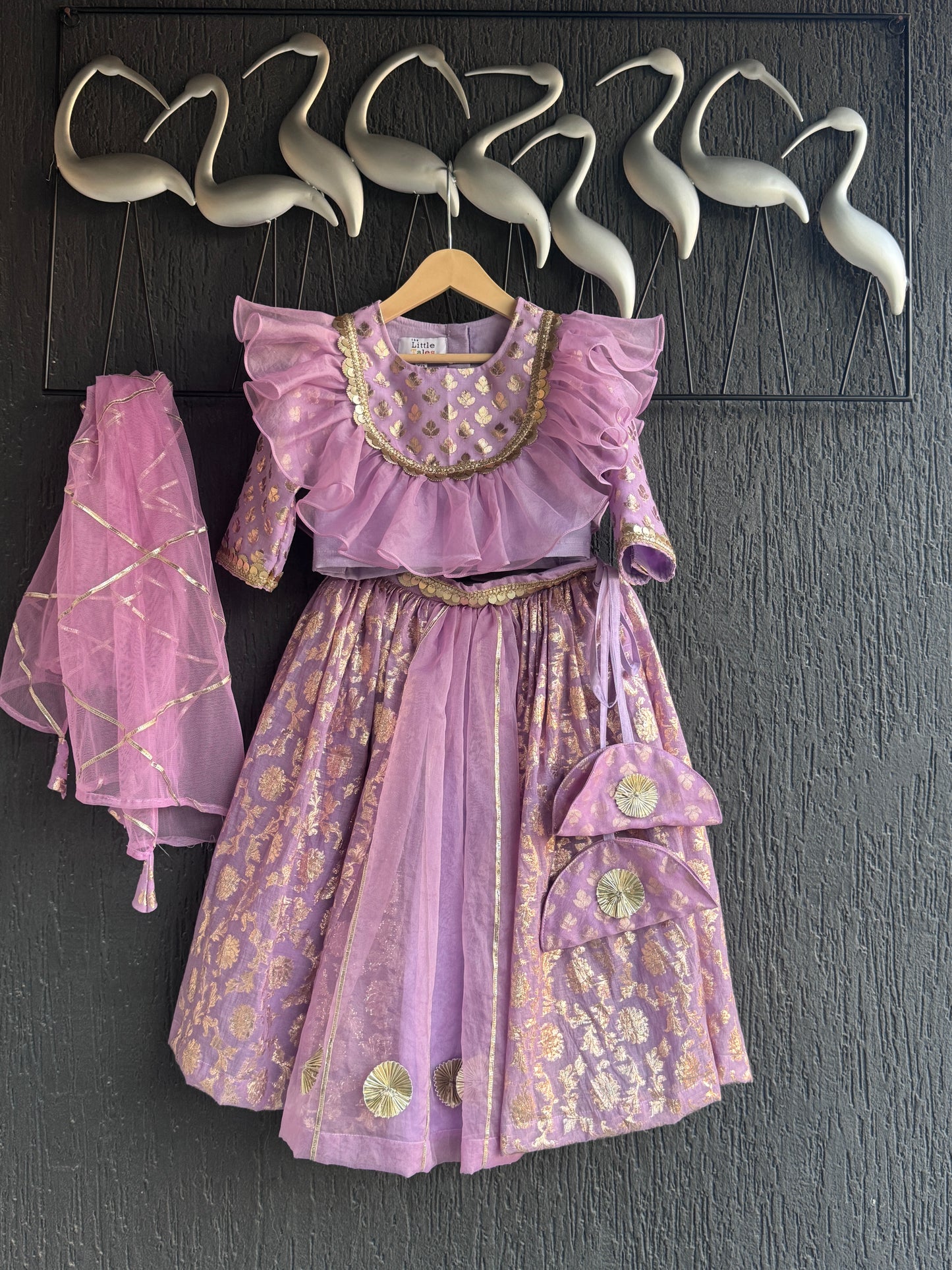 Lavendar organza frilly chanderi lehnga set and duppata