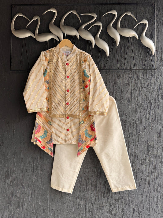 Off white Embroidery panel kurta set