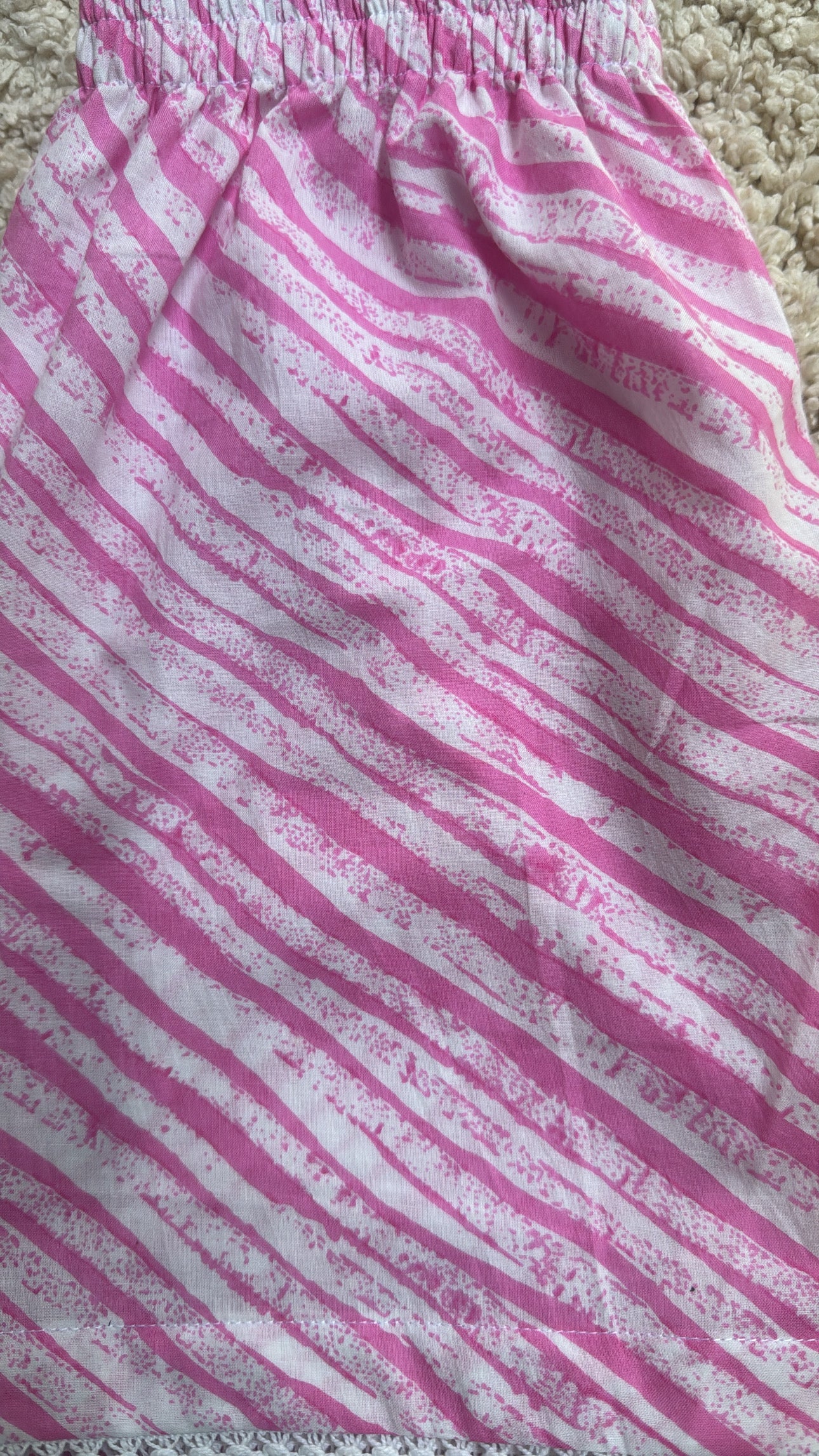 Pink stripe print unisex top with shorts