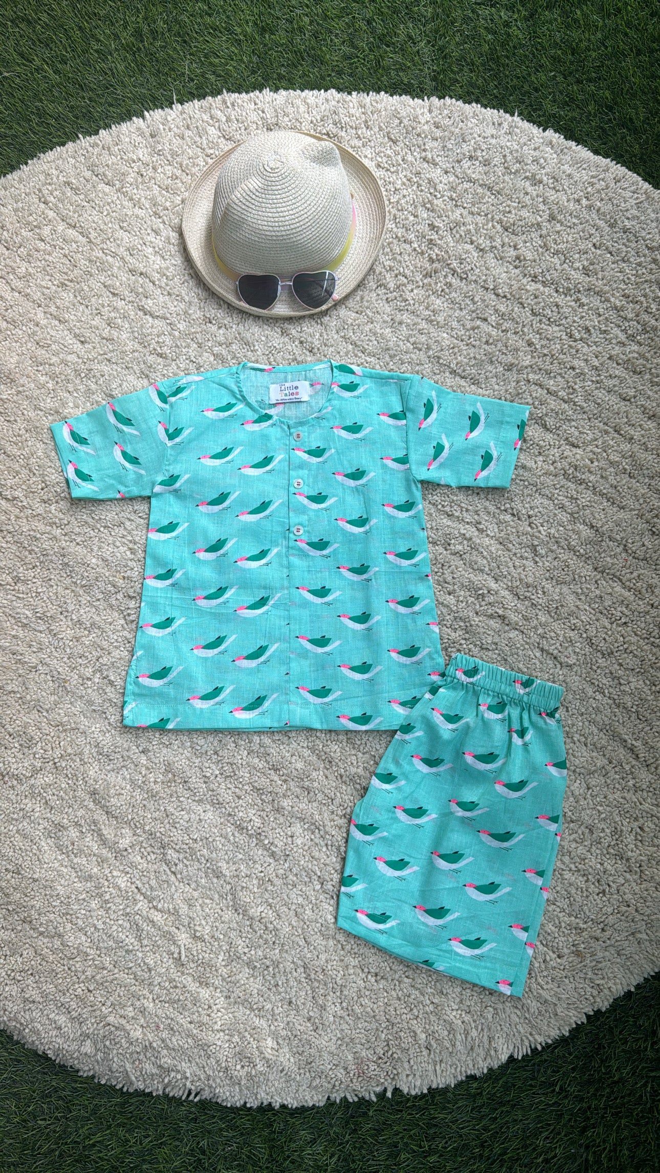 Green bird print unisex top with Shorts