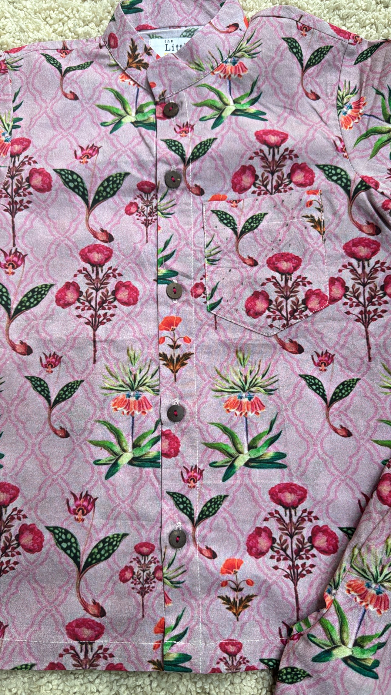 Pink floral print unisex summer shirt short