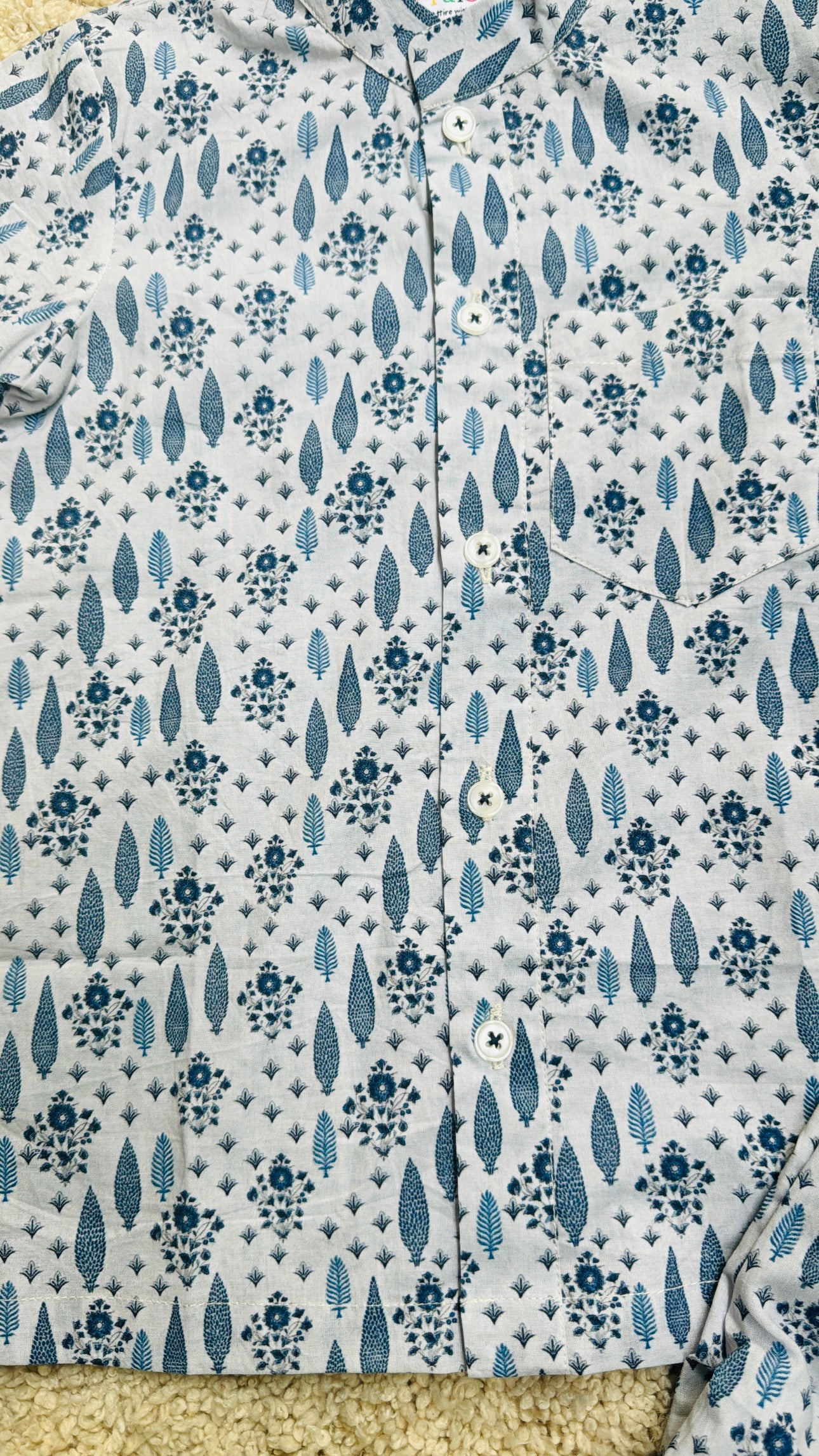 Blue white Leaves print unisex summer shirt shorts