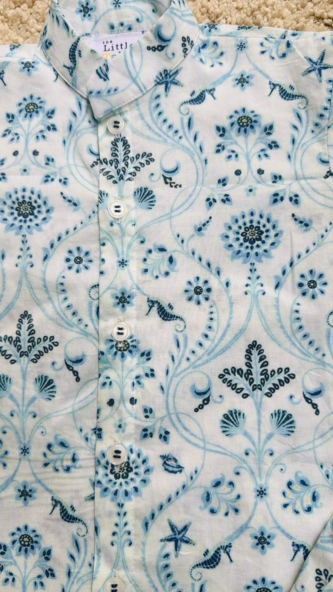Blue white print unisex summer shirt short