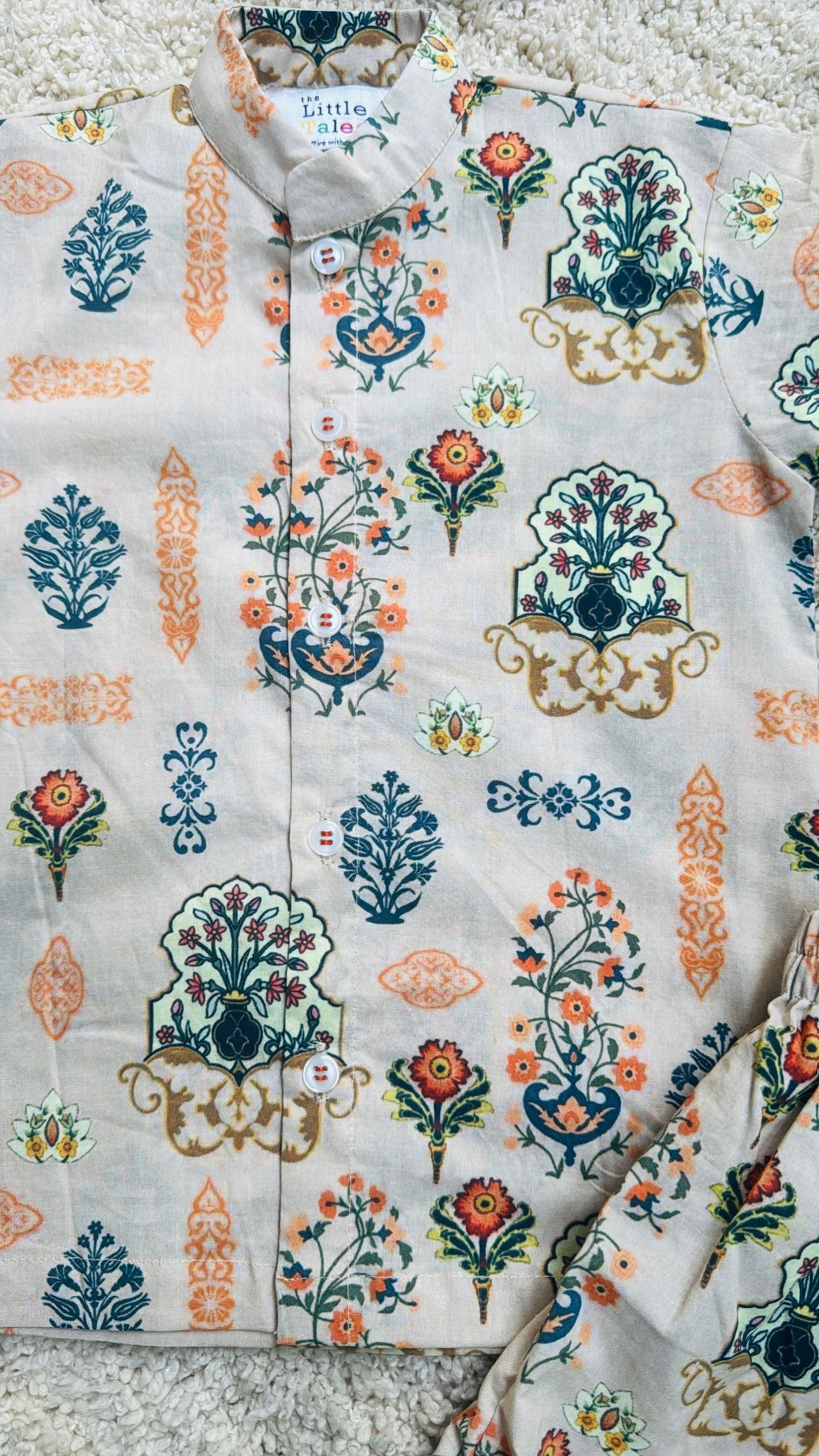 Ethnic beige unisex summer shirt shorts