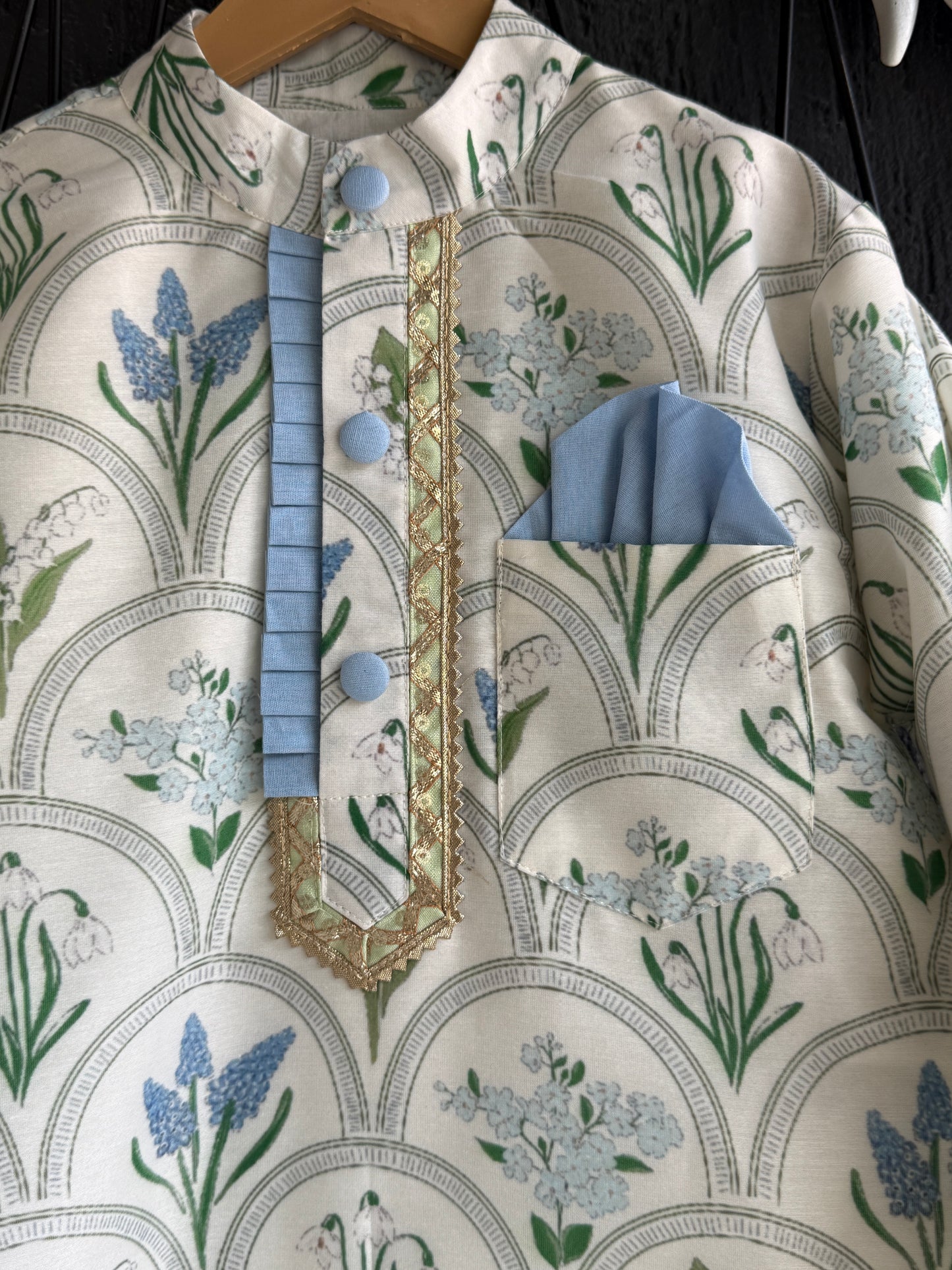 off white blue flower print kurta set