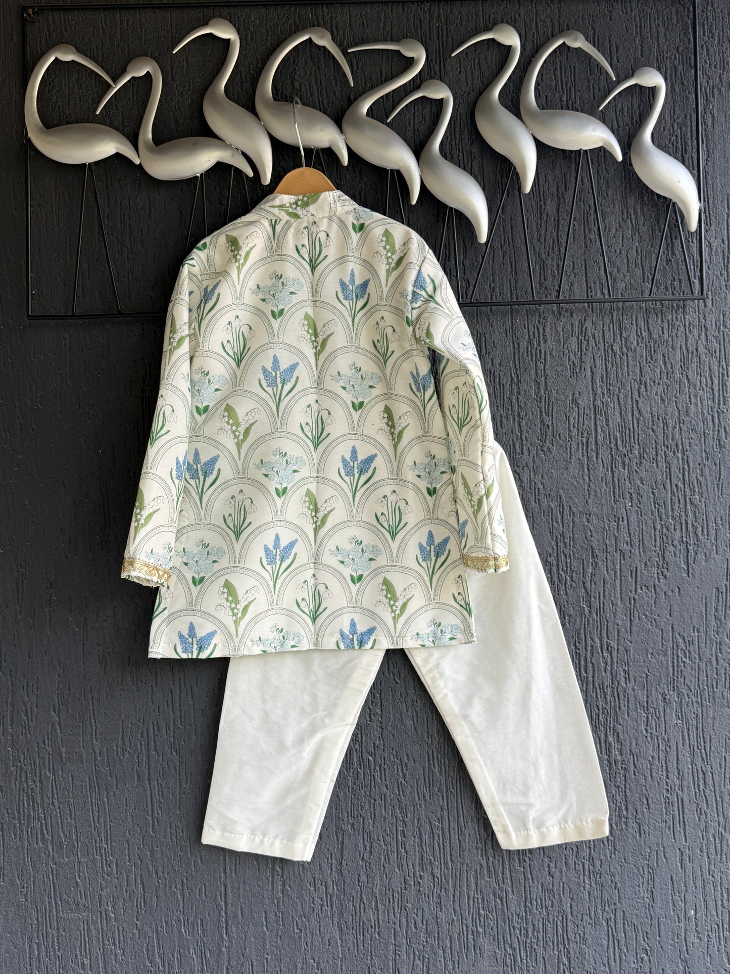 off white blue flower print kurta set
