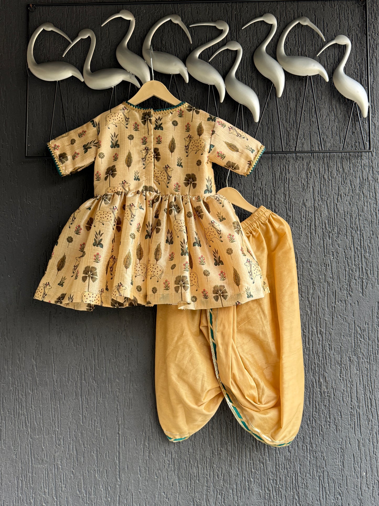 Beige Cow printed angrakha set