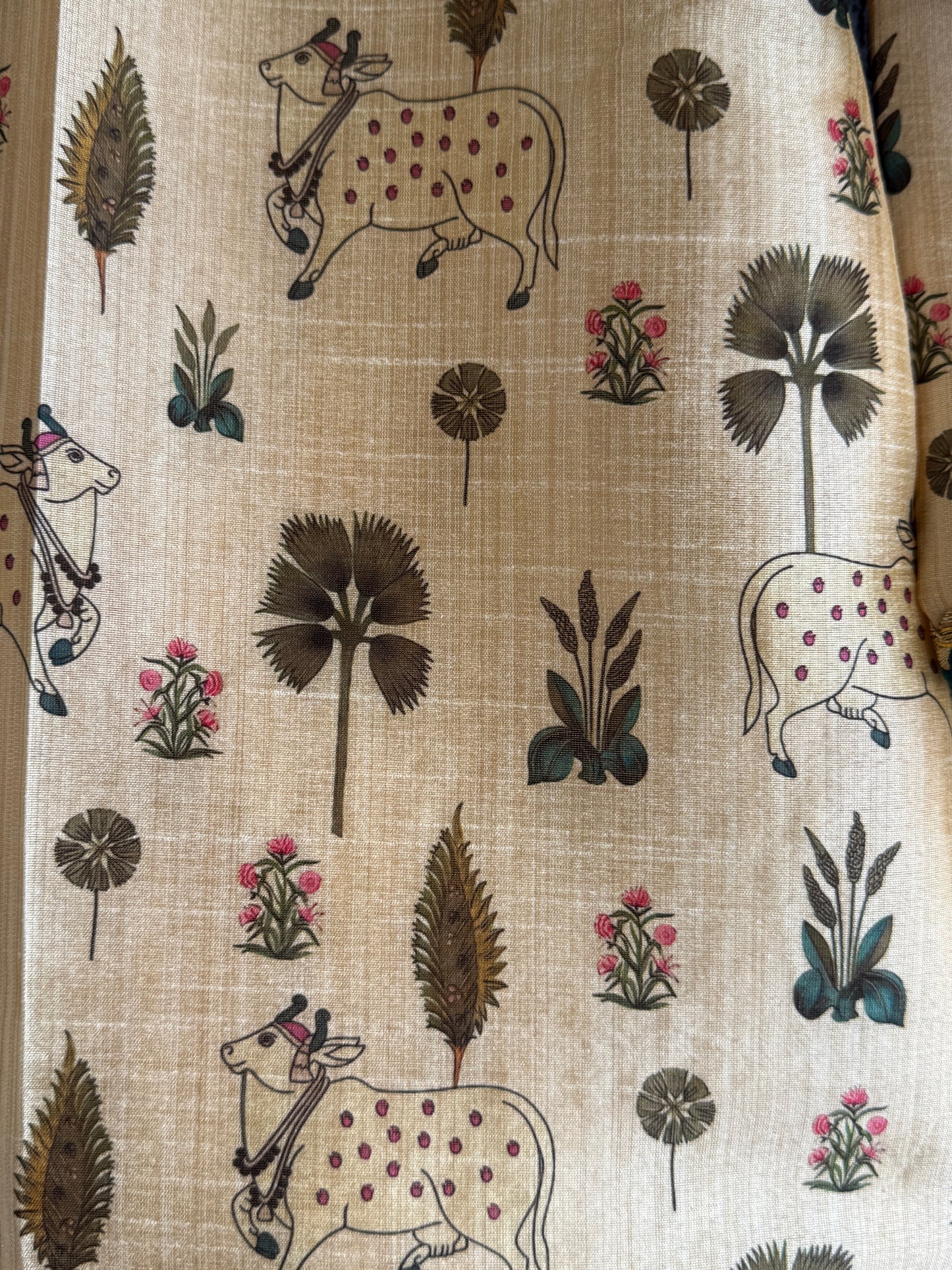 Beige Cow printed angrakha set with Green Bottom